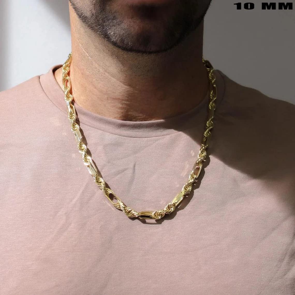 14K Solid Yellow Gold Milano Figaro Rope Chain Necklace for Men & Women - Durable 14K Gold Jewelry for Everyday Wear, Gifts & Special Occasions