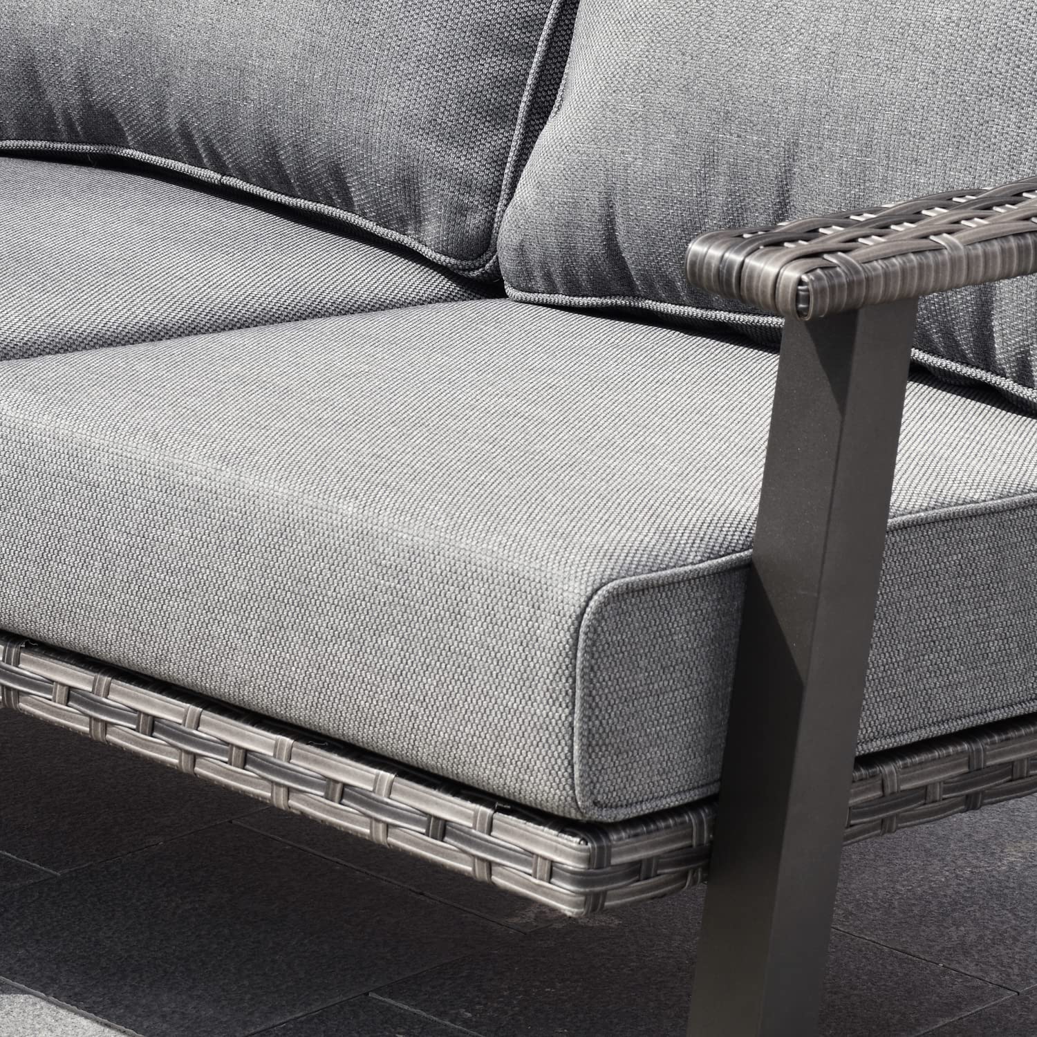Ovios Patio Furniture 2-Seat Loveseat - All-Weather Wicker Rattan Outdoor Sofa with Thick Comfortable Cushions, High Back Design - Perfect for Garden, Backyard, Porch & Poolside (Dark Grey)