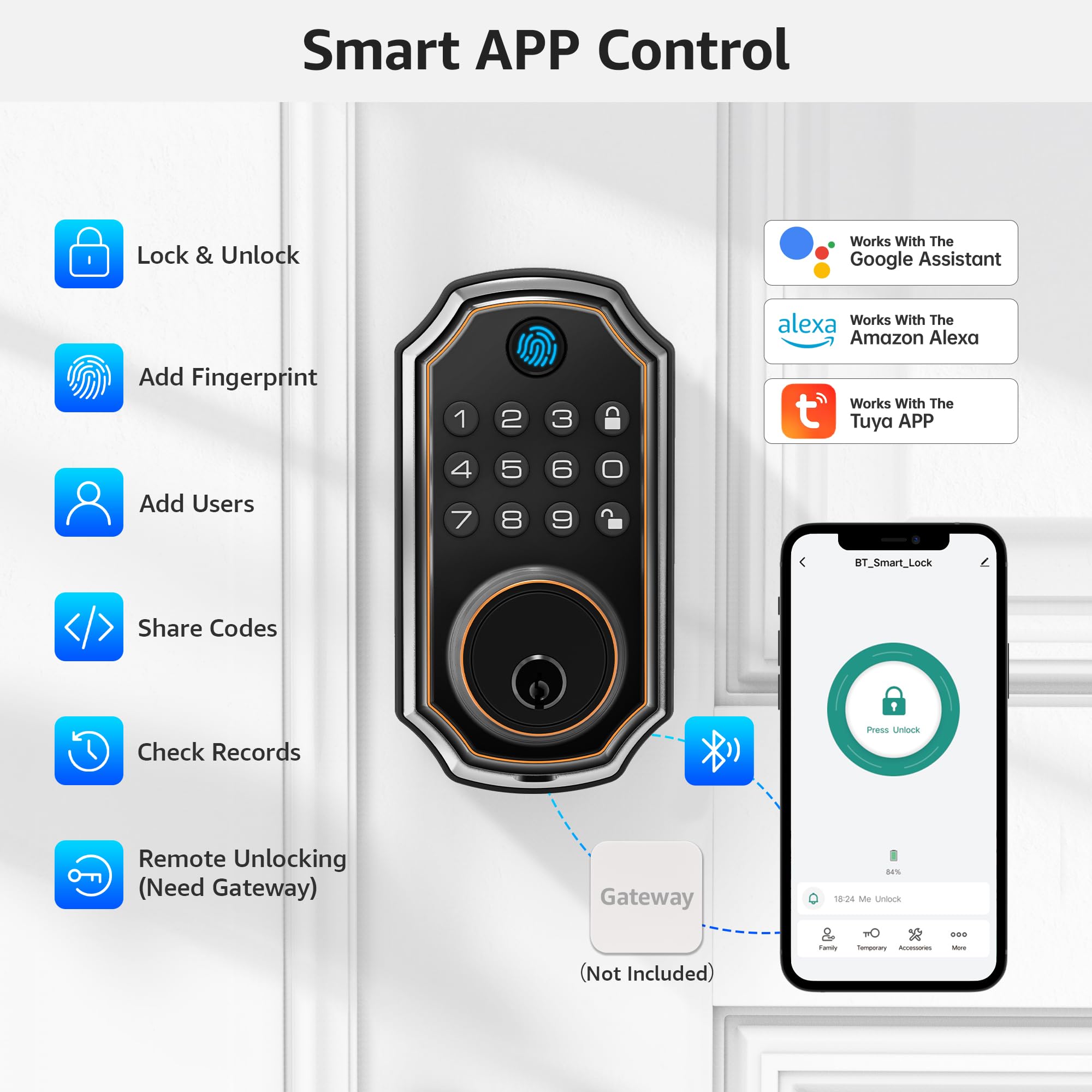 LOCK&SOLVER Smart Keyless Entry Door Lock - Keypad & Fingerprint Front Door Lock with App Remote Control, One-Time Passcode & Auto Lock | Easy Installation Video Guide | Rust-Resistant Zinc Alloy | Perfect for Homes, Apartments & Vacation Rentals