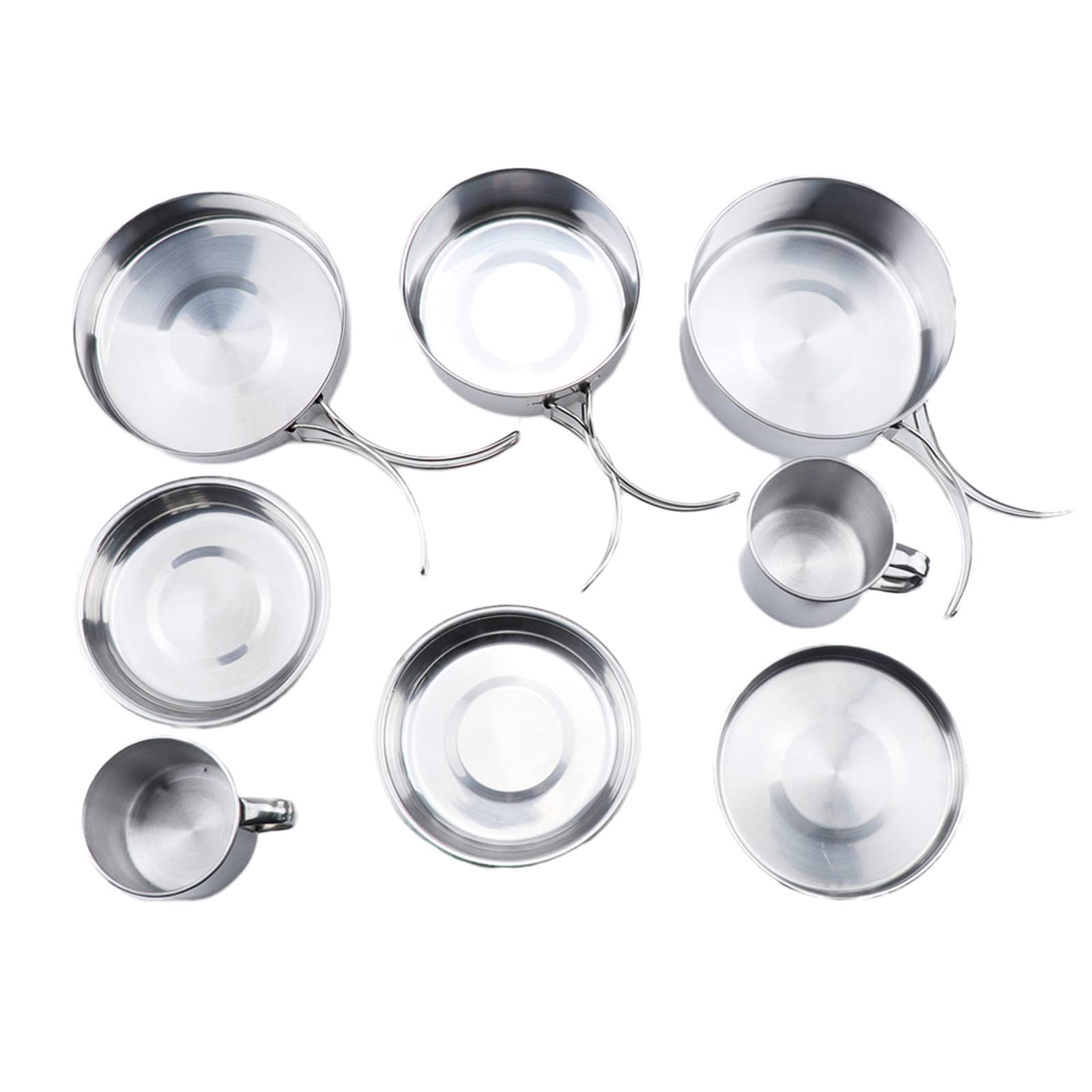 DISHUECO 8-Piece Stainless Steel Camping Cookware Set - Lightweight & Durable Outdoor Cooking Kit for Camping, Backpacking, Hiking - Perfect for Boiling, Frying & Serving Meals in the Wilderness
