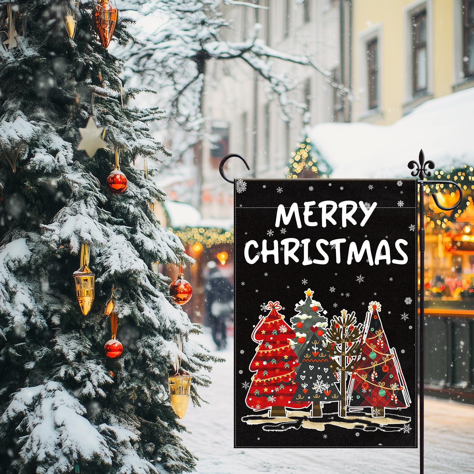 12x18 Inch Double Sided Christmas Tree Garden Flag - Merry Christmas Outdoor Decorative Burlap Yard Flag for Winter Holiday Decorations | Perfect for Front Yard, Porch, Lawn & Seasonal Festive Displays