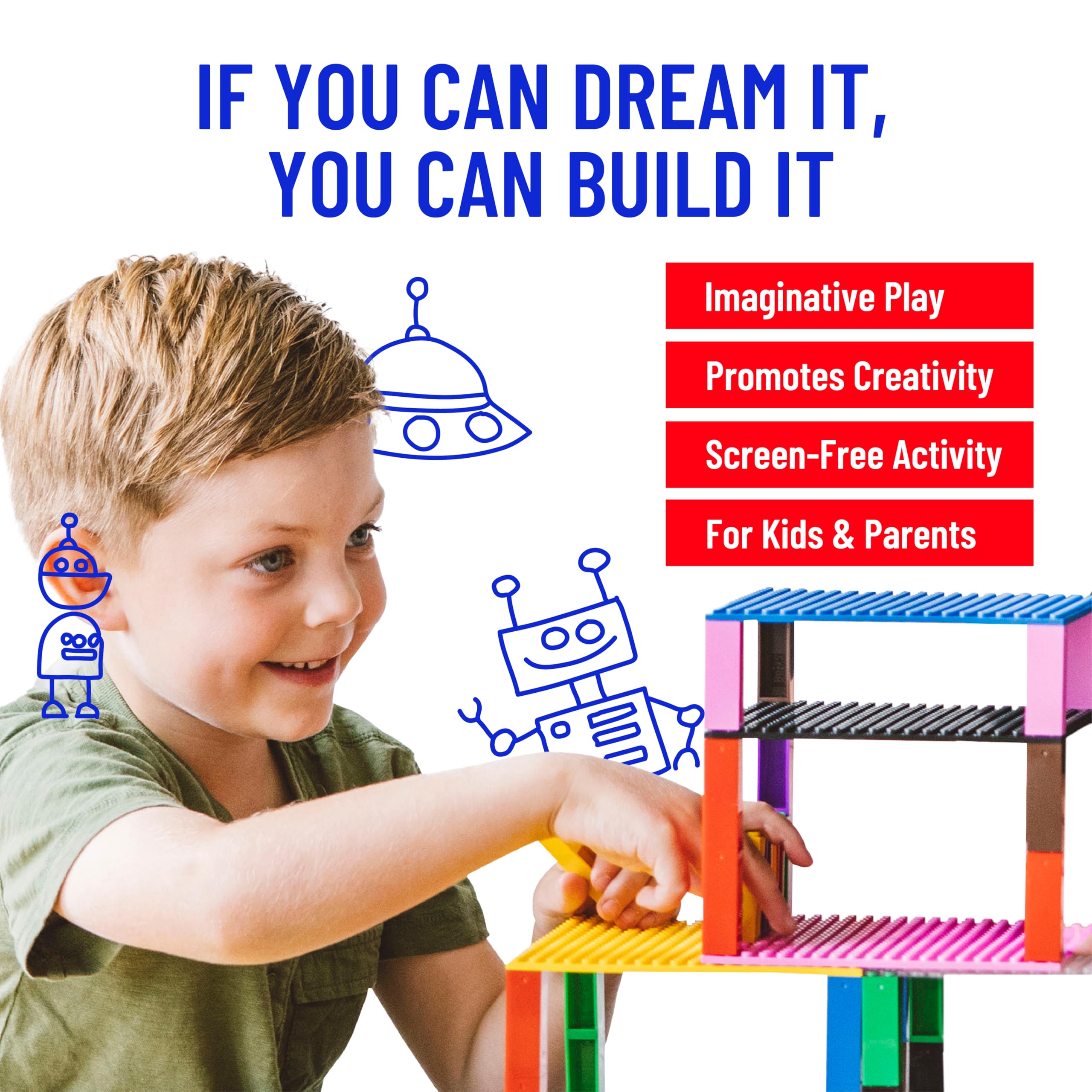 Strictly Briks 4 Pack 10x10 Inch Baseplates - 100% Lego Compatible, Stackable Building Plates with 32x32 Studs for Kids & Adults - Perfect for Lego Cities, MOC Displays & Creative Play (Basic Colors)