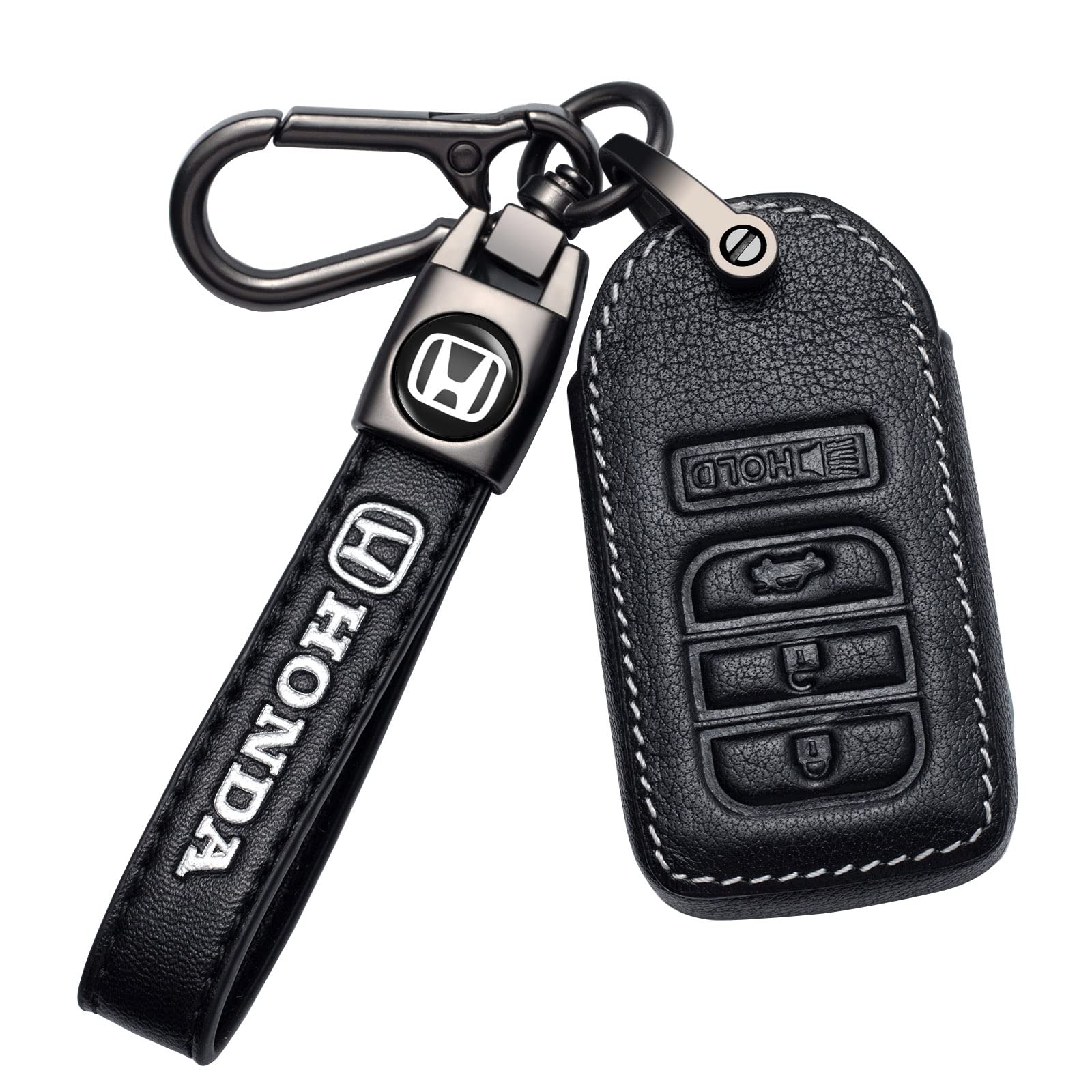 Genuine Leather Car Key Case with Keychain - Compatible with Honda Accord, Civic, CR-V, Pilot & More - 3-Button Remote Key Fob Cover Protector Holder - Perfect for Daily Use, Travel & Car Accessories Organization