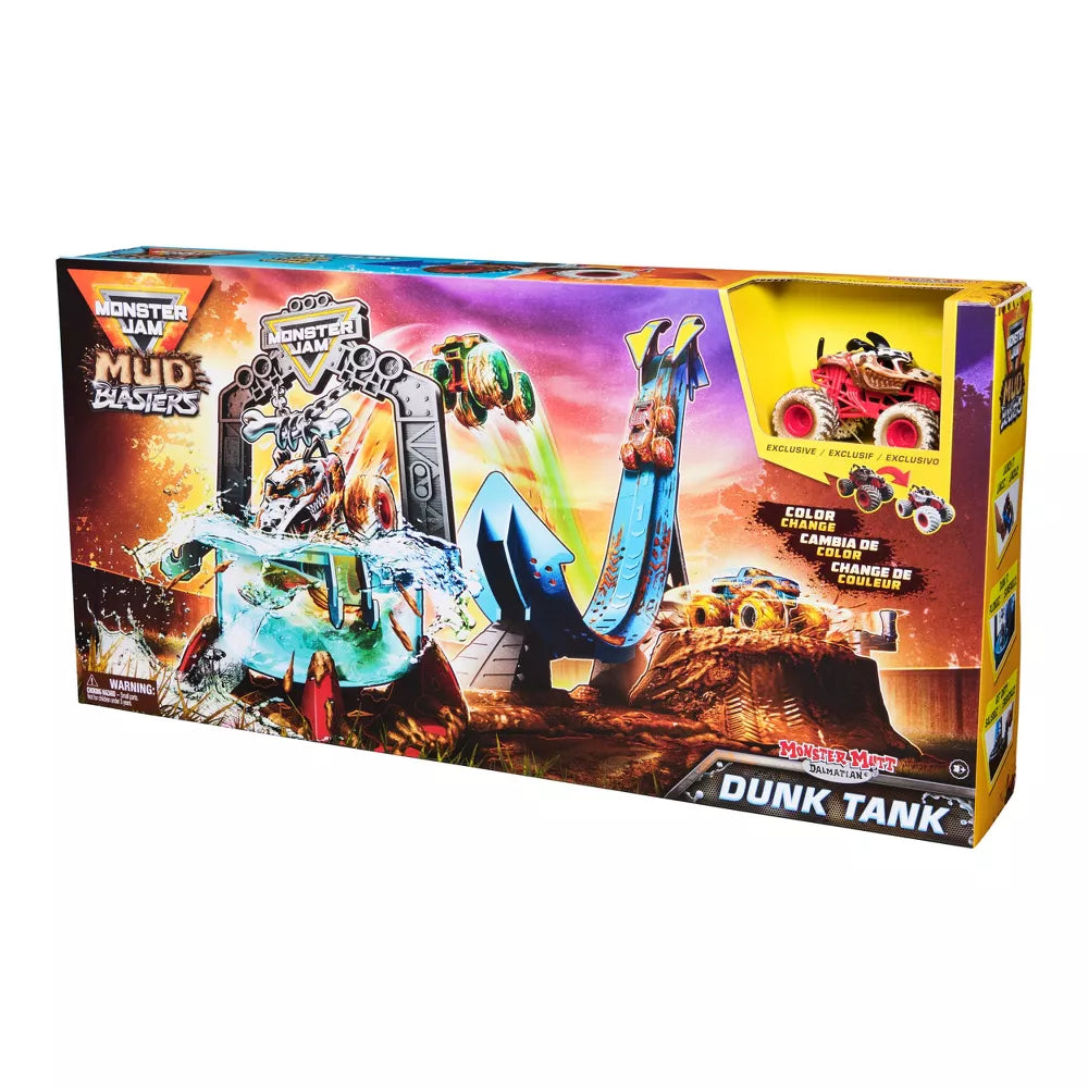 Monster Jam 1:64 Scale Mud Blasters Dunk Tank Playset with Monster Mutt Dalmatian Toy Truck - Diecast Monster Truck Toy for Kids, Collectors & Play Battles - Perfect for Birthday Gifts & Monster Truck Shows
