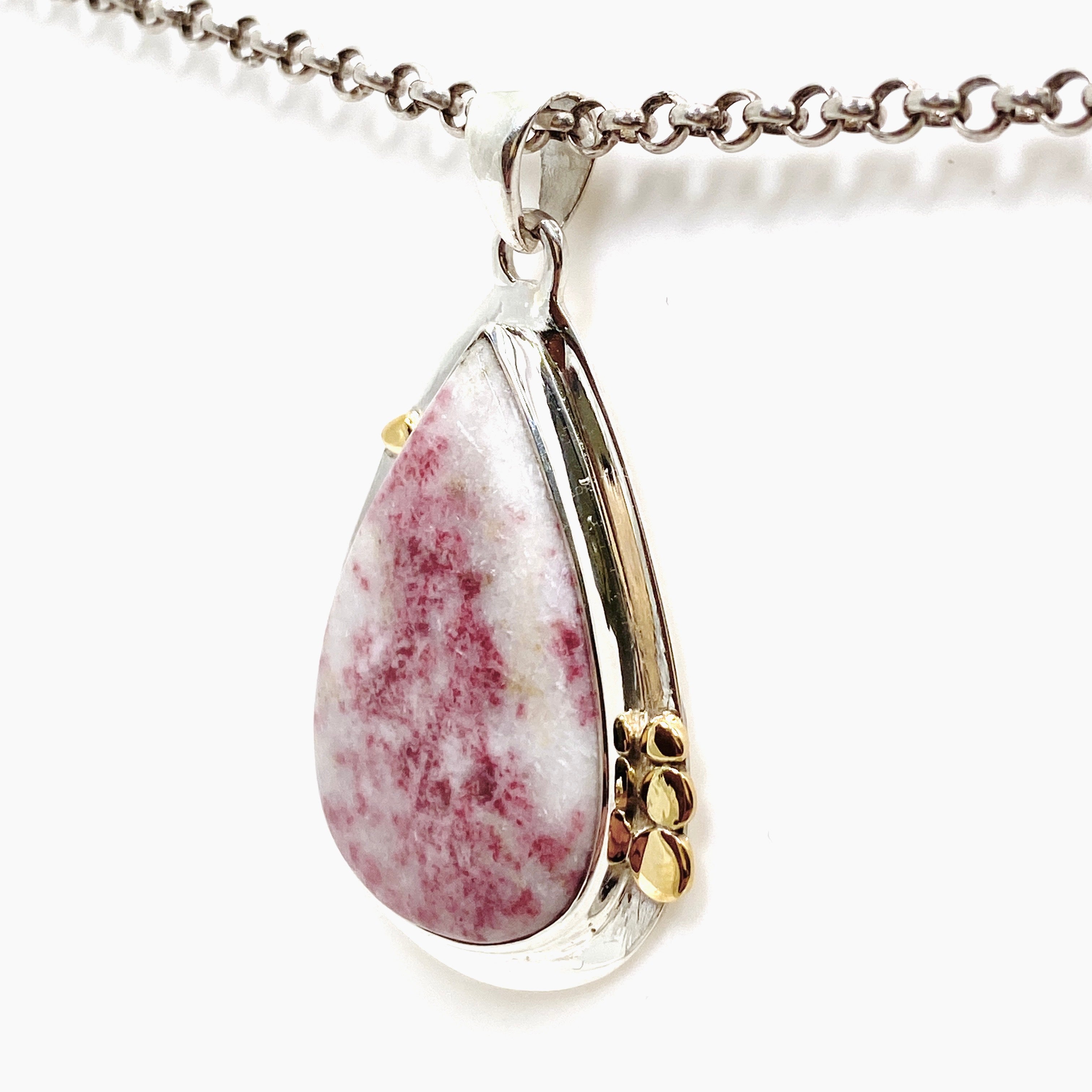 Natural Cinnabar Teardrop Cabochon Pendant Necklace - Handcrafted Vintage Jewelry with Ornate Setting KPGJ4751 | Perfect for Boho Fashion, Gift Giving & Special Occasions