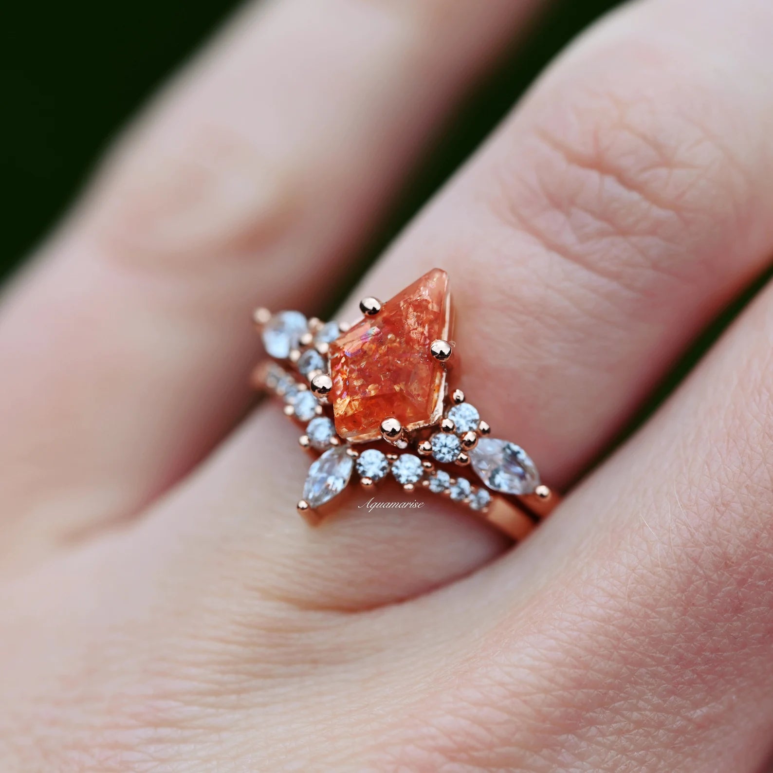 Skye Kite™ Natural Sunstone Ring Set - 14K Rose Gold Vermeil Jewelry for Women | Elegant Stackable Rings for Everyday Wear, Gift for Her, Wedding, Anniversary & Special Occasions