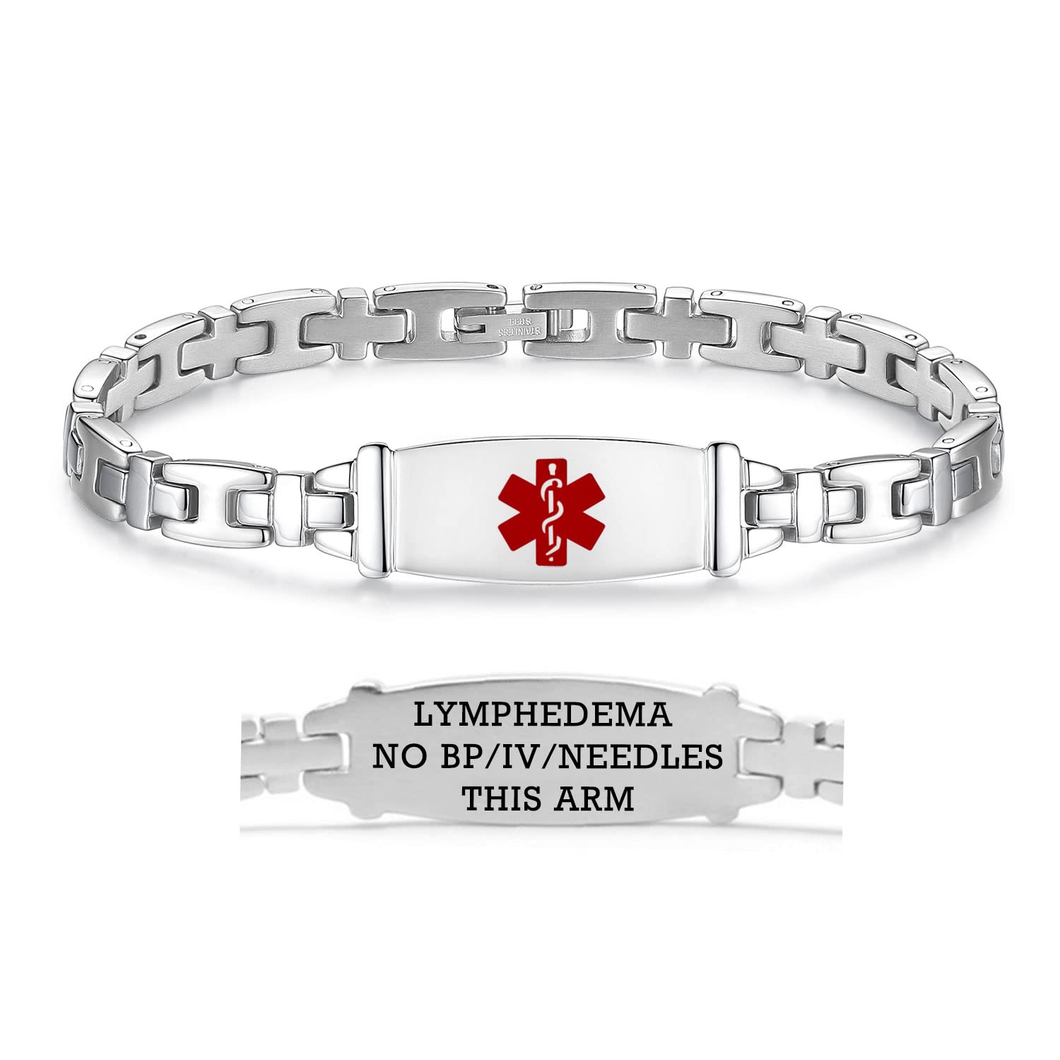 LinnaLove Women's Medical Alert ID Bracelet - Stainless Steel Emergency Medical Bracelet for Women - Adjustable 7.5