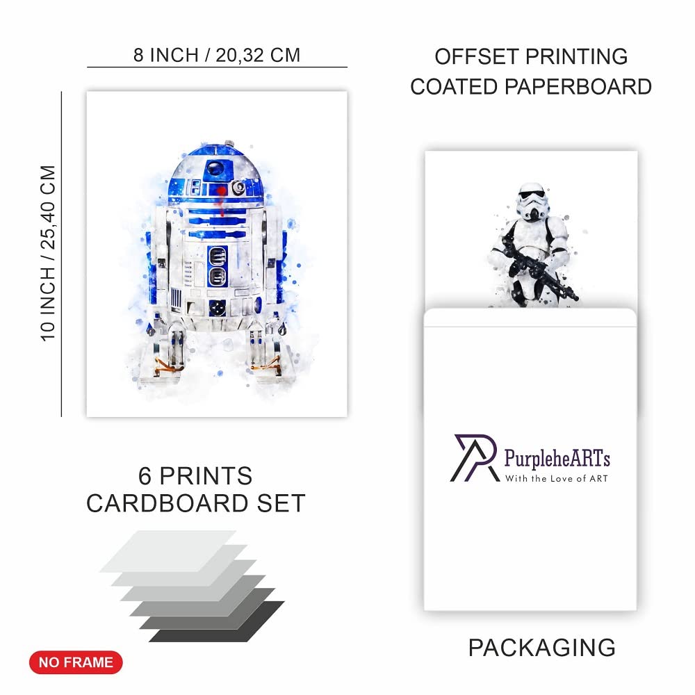 Star Wars Wall Art Poster Prints Set of 6 (8x10 Inches) - Unframed Star Wars Posters for Boys Room, Bedroom & Home Decor - Perfect for Star Wars Fans, Kids Room Decor & Themed Party Decorations