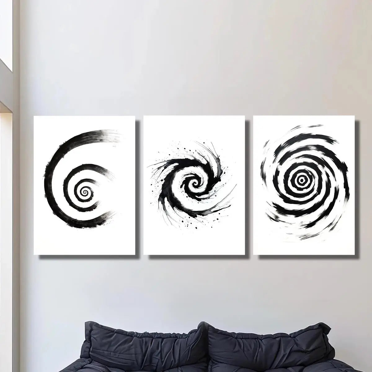 3-Piece Abstract Black & White Spiral Metal Wall Art - Ready to Hang Modern Home Decor for Living Room, Bedroom & Office