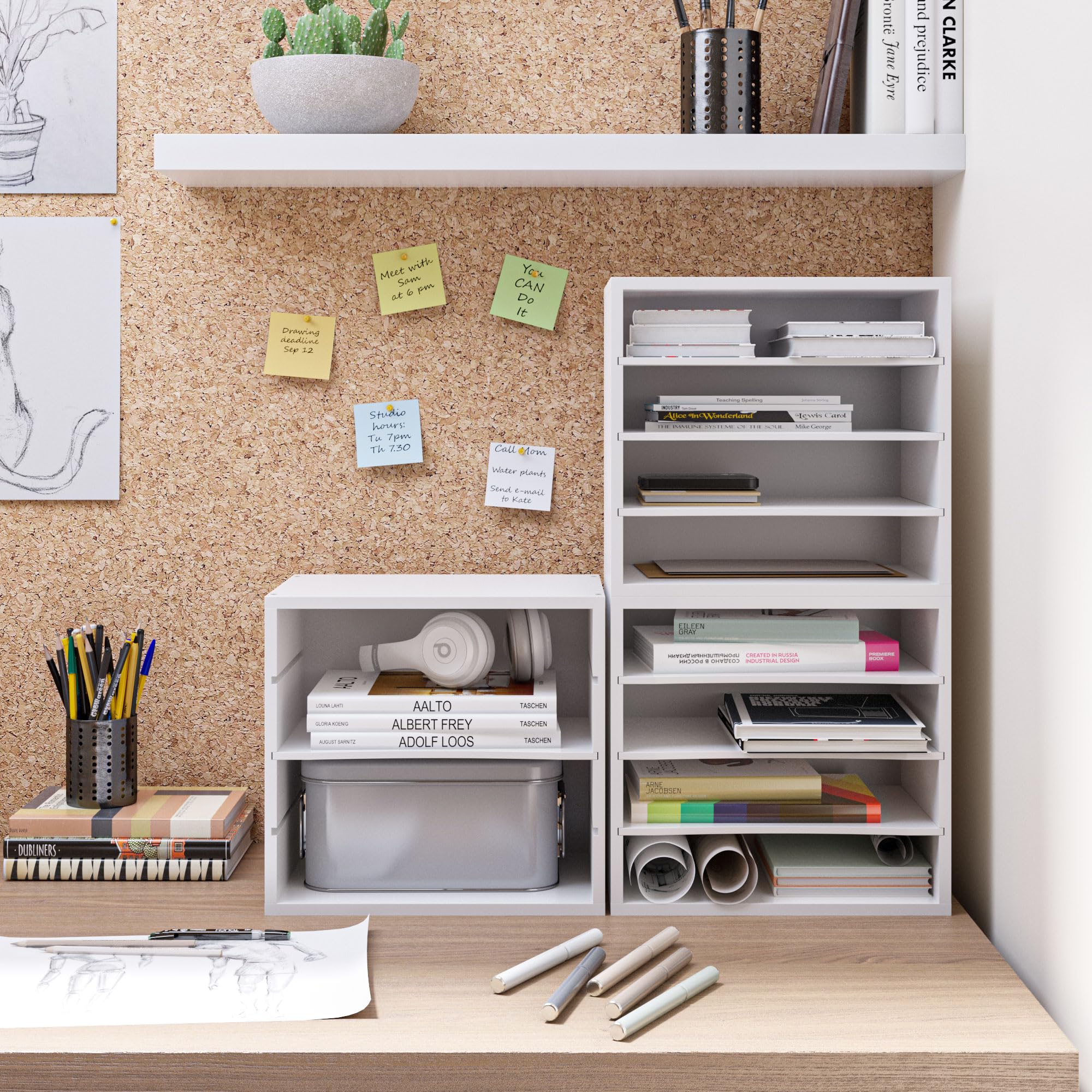 Ballucci 4-Tier Stackable Paper Organizer Tray - White Desk Storage Shelves for Letter, Documents & Files - Perfect for Office, Classroom & Home Workspace Organization