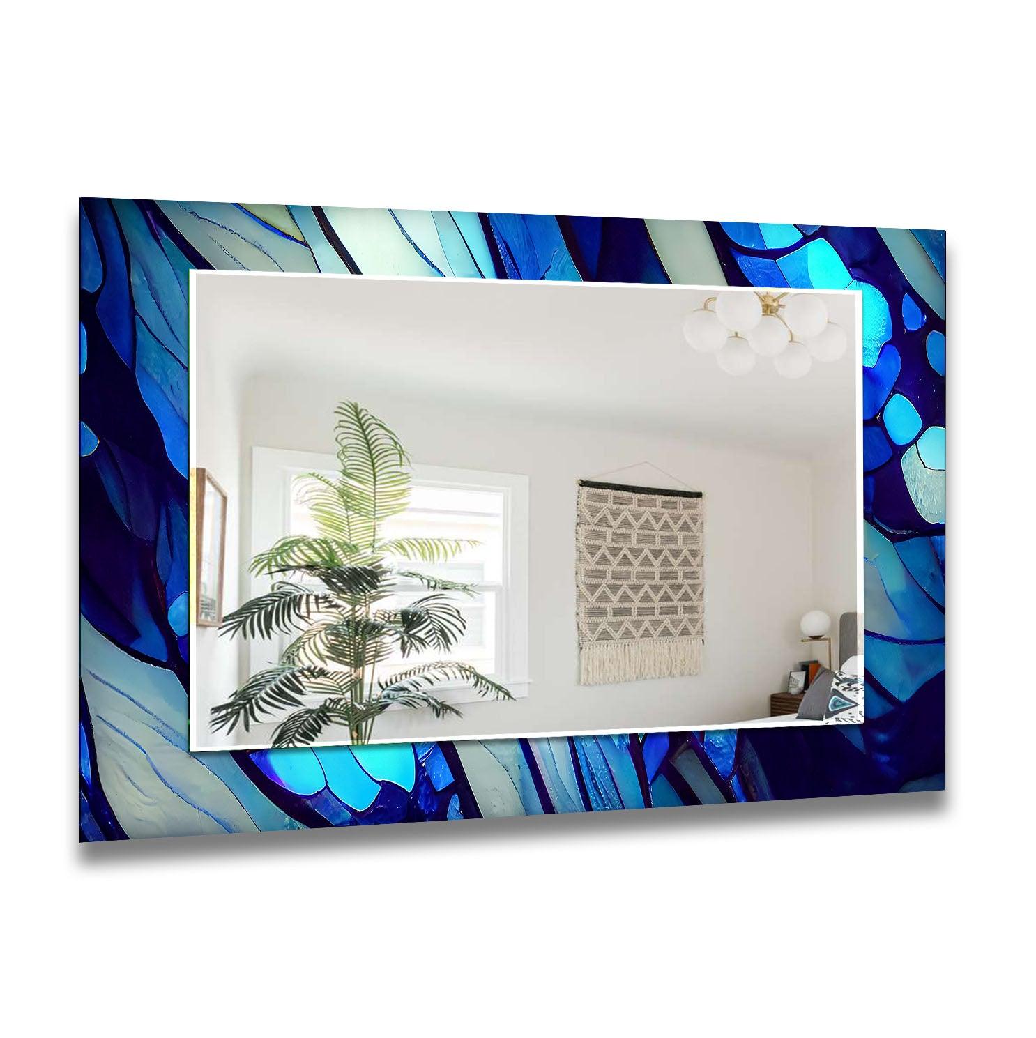 Blue Nacreous Abstract Wall Mirror - Modern Home Decor for Living Room, Bedroom & Entryway - Stylish & Elegant Interior Design Accent