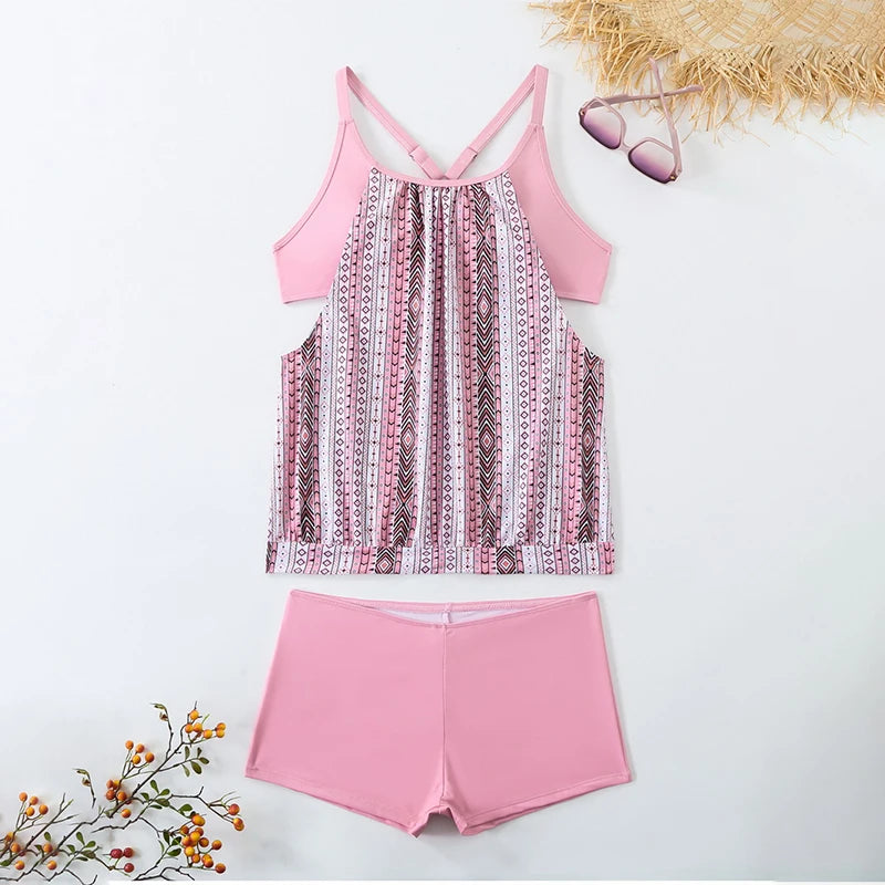 Plus Size Women's 3XL Bikini Set - Tankini Swimsuit for Big & Tall Ladies | Bohemian Vacation Beachwear | Oversized Bathing Suit for Swimming, Pool Party & Summer Getaways