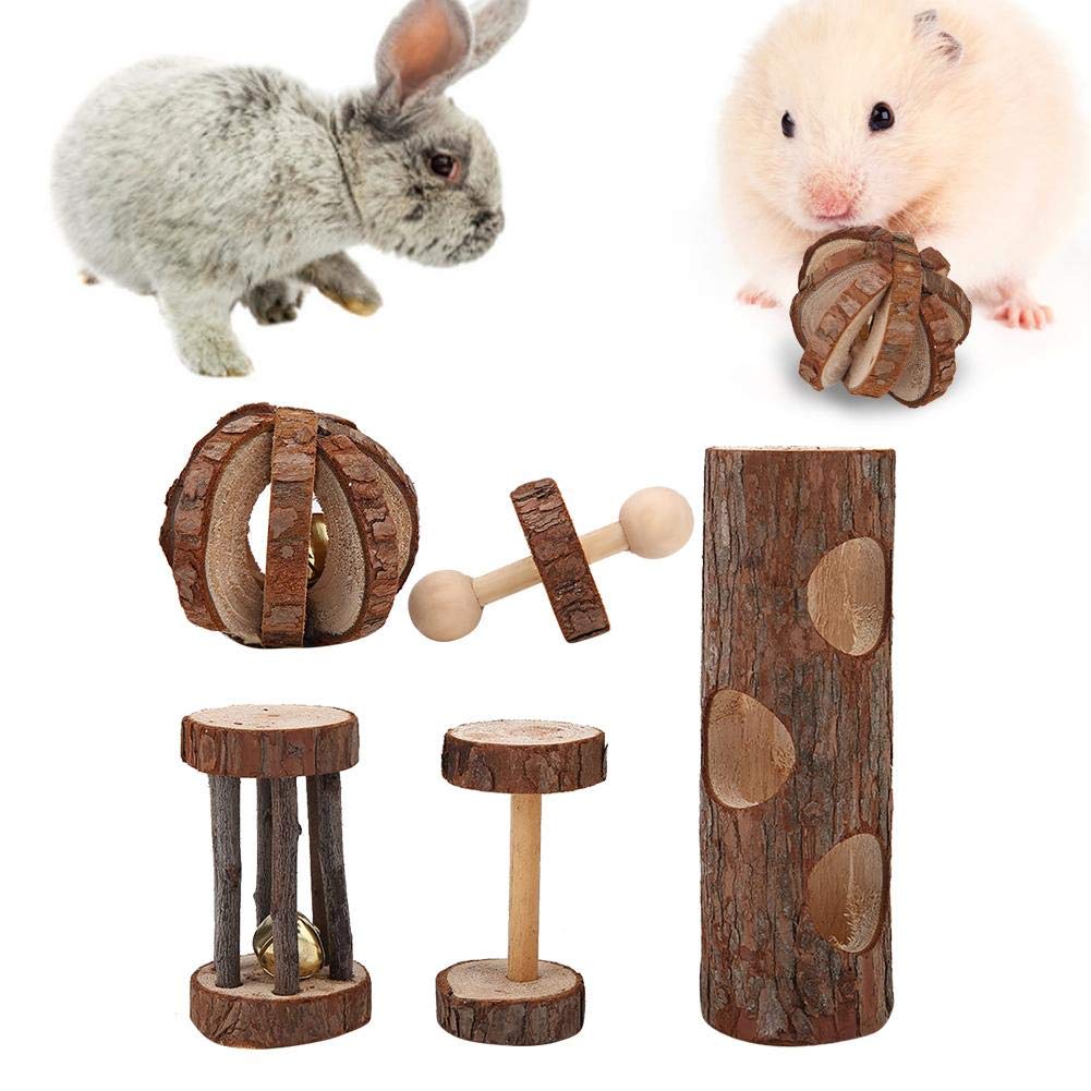 5PCS Natural Wooden Guinea Pig Chew Toys - Safe Hamster Teeth Grinding Toys for Small Pets - Fun Play & Dental Care for Rabbits, Chinchillas, Gerbils - Perfect for Cage Entertainment and Teeth Health