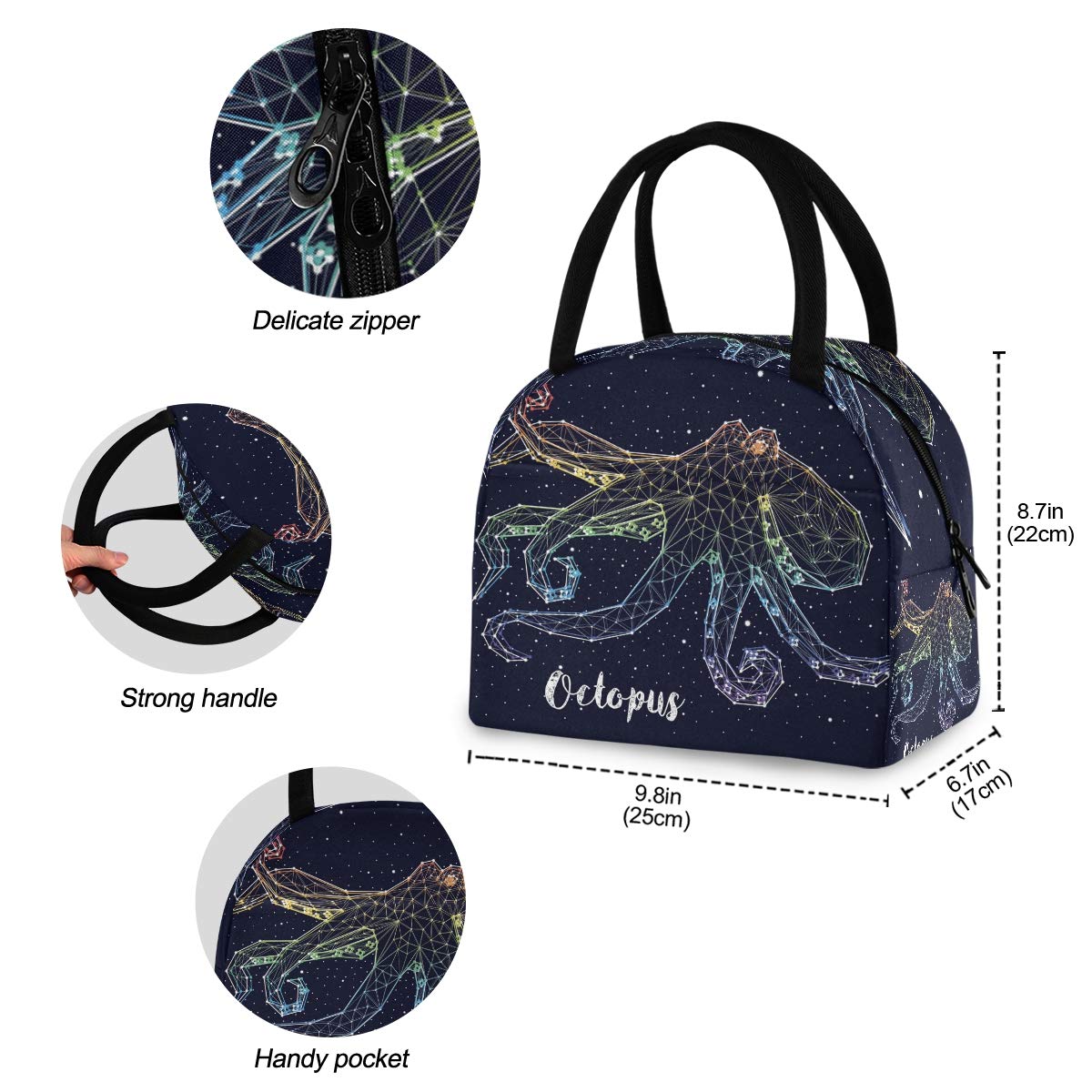 Senya Insulated Lunch Bag - Octopus Constellation Design, Cooler Tote for Women | Perfect for School, Work, Picnic & Outdoor Activities | Leakproof & Temperature Control Lunch Box