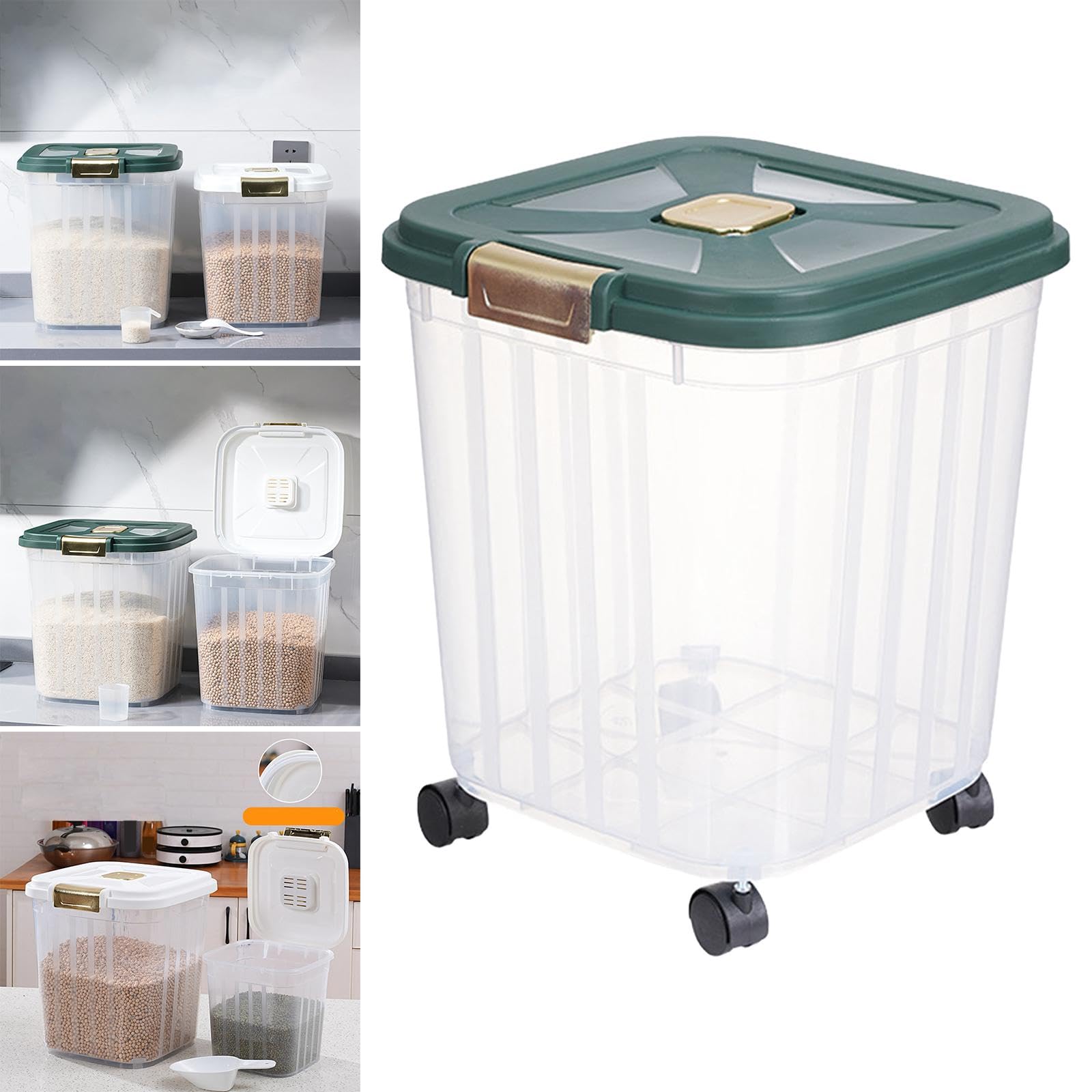 **15kg Airtight Rice Storage Container with Casters - Large Dry Food Bin for Rice, Snacks, Nuts | Perfect for Kitchen, Pantry & Bulk Food Storage**