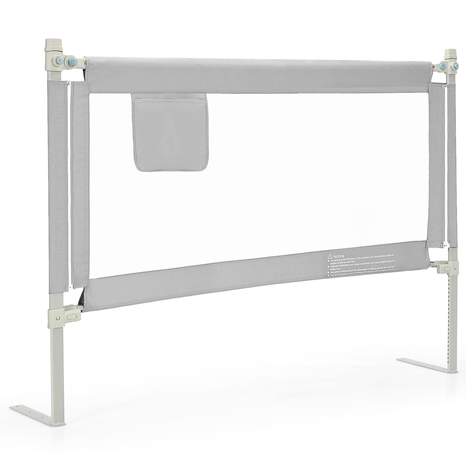 HONEY JOY 57-inch Extra Long Toddler Bed Rail - Portable Safety Guardrail with Side Pocket for Baby & Kids - Fits King, Queen, Full & Twin Size Mattresses (Gray) - Perfect for Travel, Home & Daycare Use