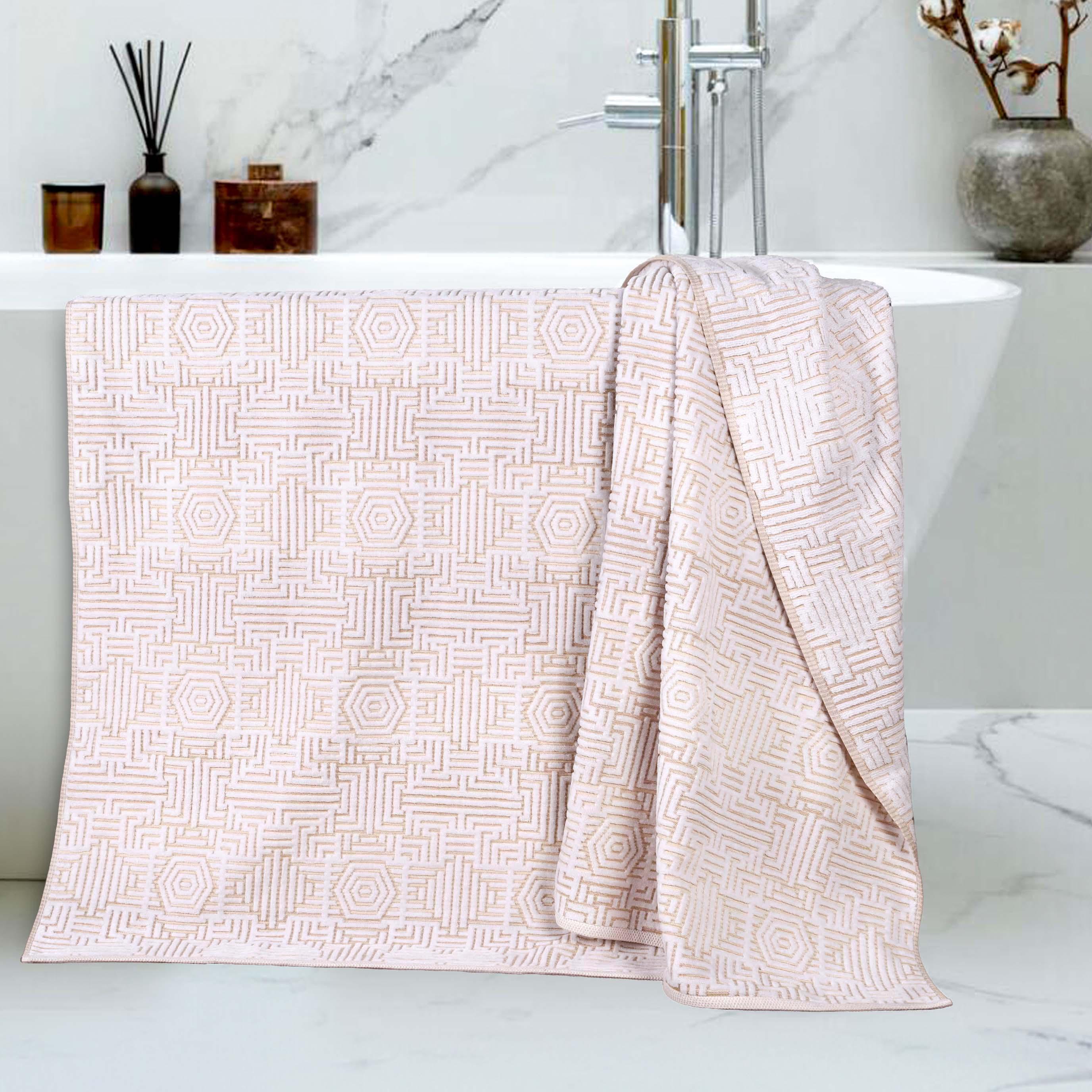 Premium Cotton Modern Geometric Jacquard Plush Bath Sheet Set of 2 - Ultra Soft & Absorbent Luxury Towels for Spa, Bathroom & Beach Use