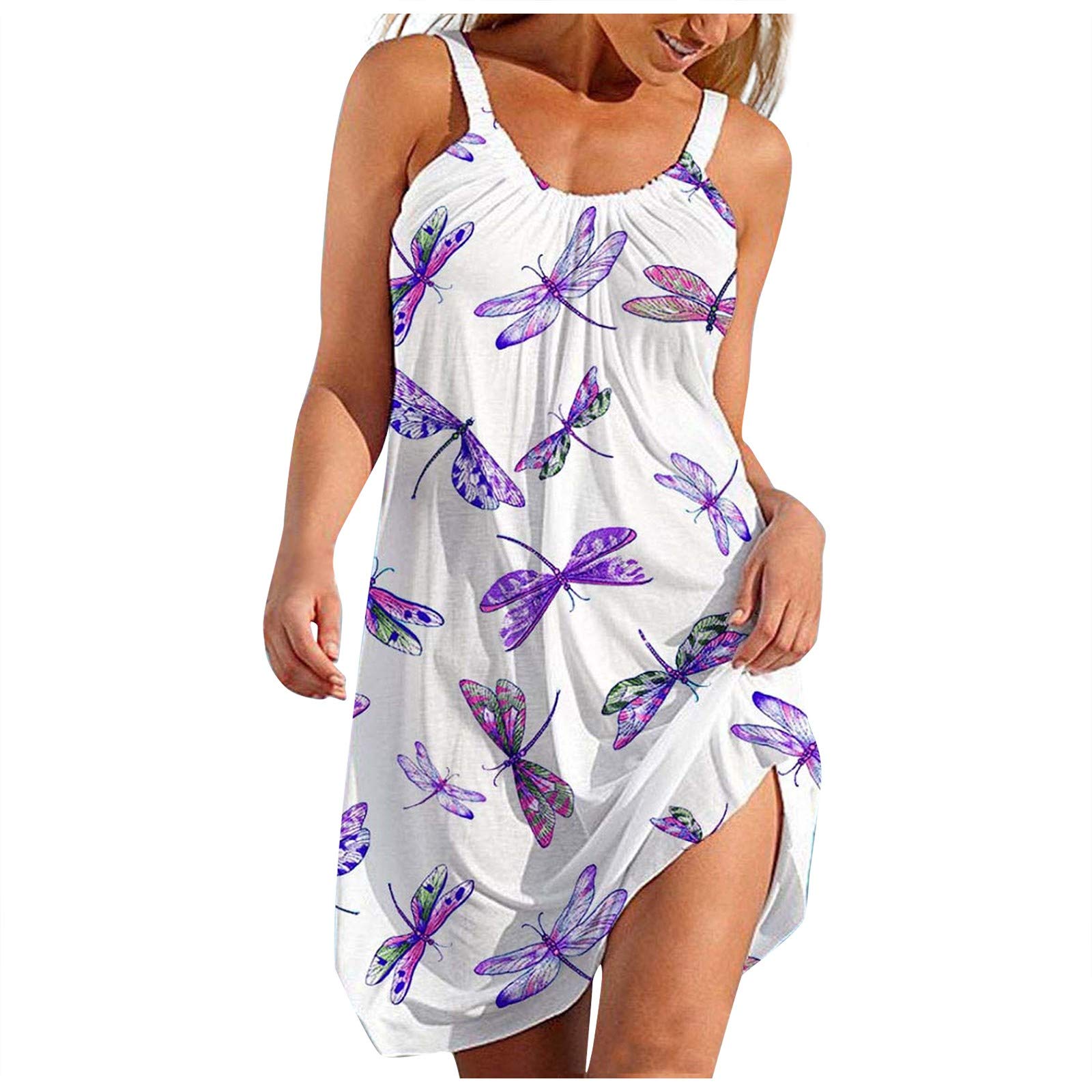 Gerichy Women's Summer Casual Short Dress - Sunflower Print Sleeveless Loose Swing Dress for Beach, Vacation & Outdoor Activities