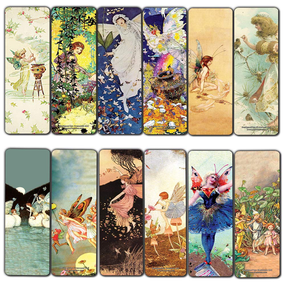 Creanoso Fairies Bookmarks (12-Pack) - Unique Art Print Design - Perfect Gifts for Book Lovers, Men & Women - 6 Assorted Fantasy Bookmark Designs - Ideal for Reading, Journaling & Wall Decor