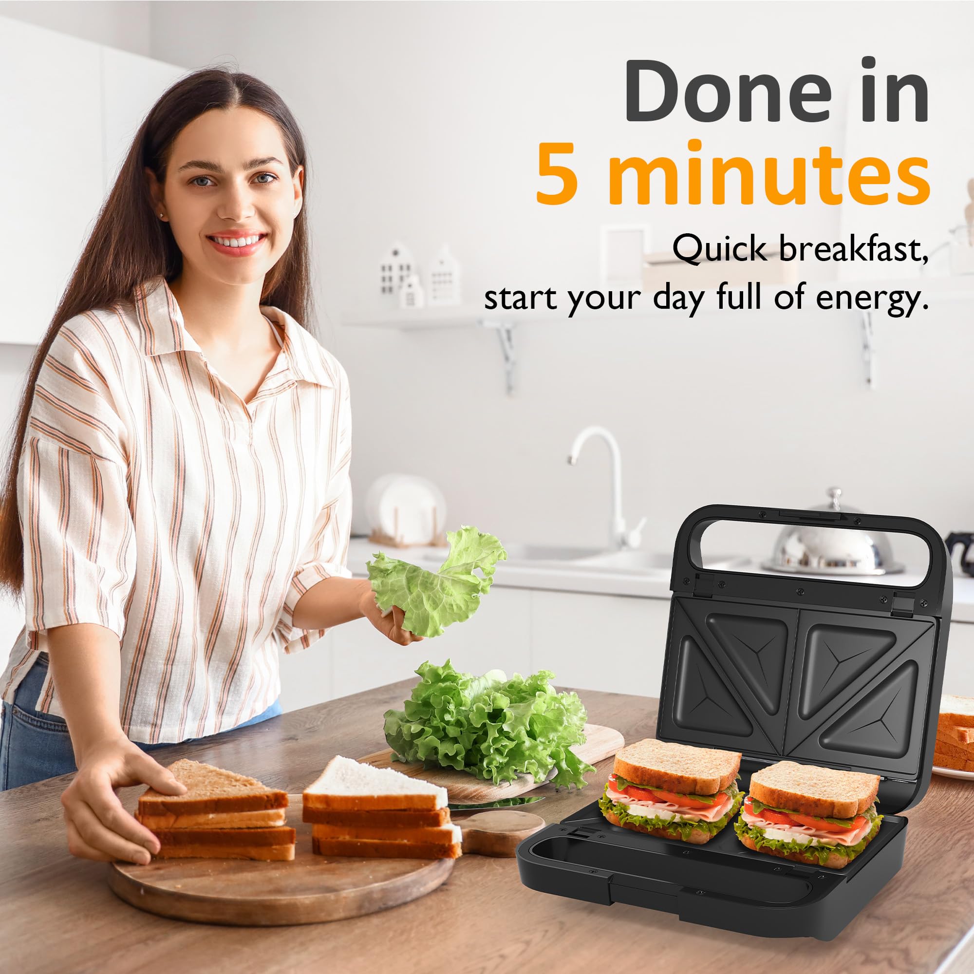 Sunvivi Pro 3-in-1 Electric Waffle Maker & Sandwich Press with Removable Non-Stick Plates, Panini Grill with Glass Top, Cool-Touch Handle - 850W for Breakfast, Brunch & Quick Meals - Easy to Clean Kitchen Appliance