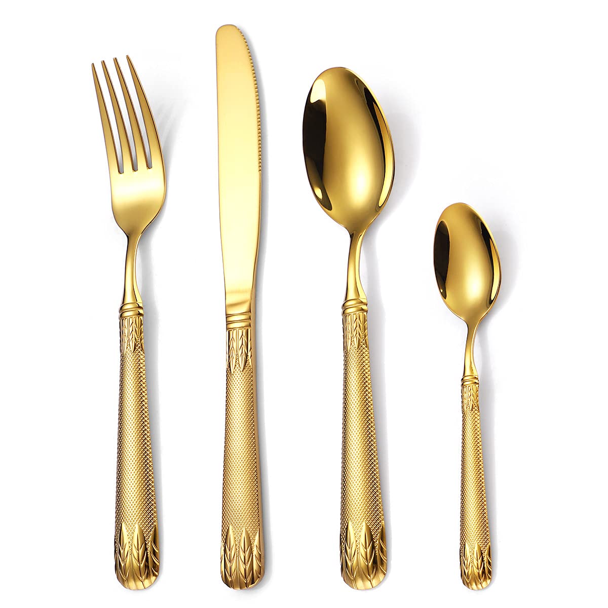 Premium 48-Piece Matte Gold Flatware Set - 18/10 Stainless Steel Cutlery for 12 People - Elegant Satin Polish & Dishwasher Safe - Perfect for Dinner Parties, Weddings & Upscale Dining (Gold)