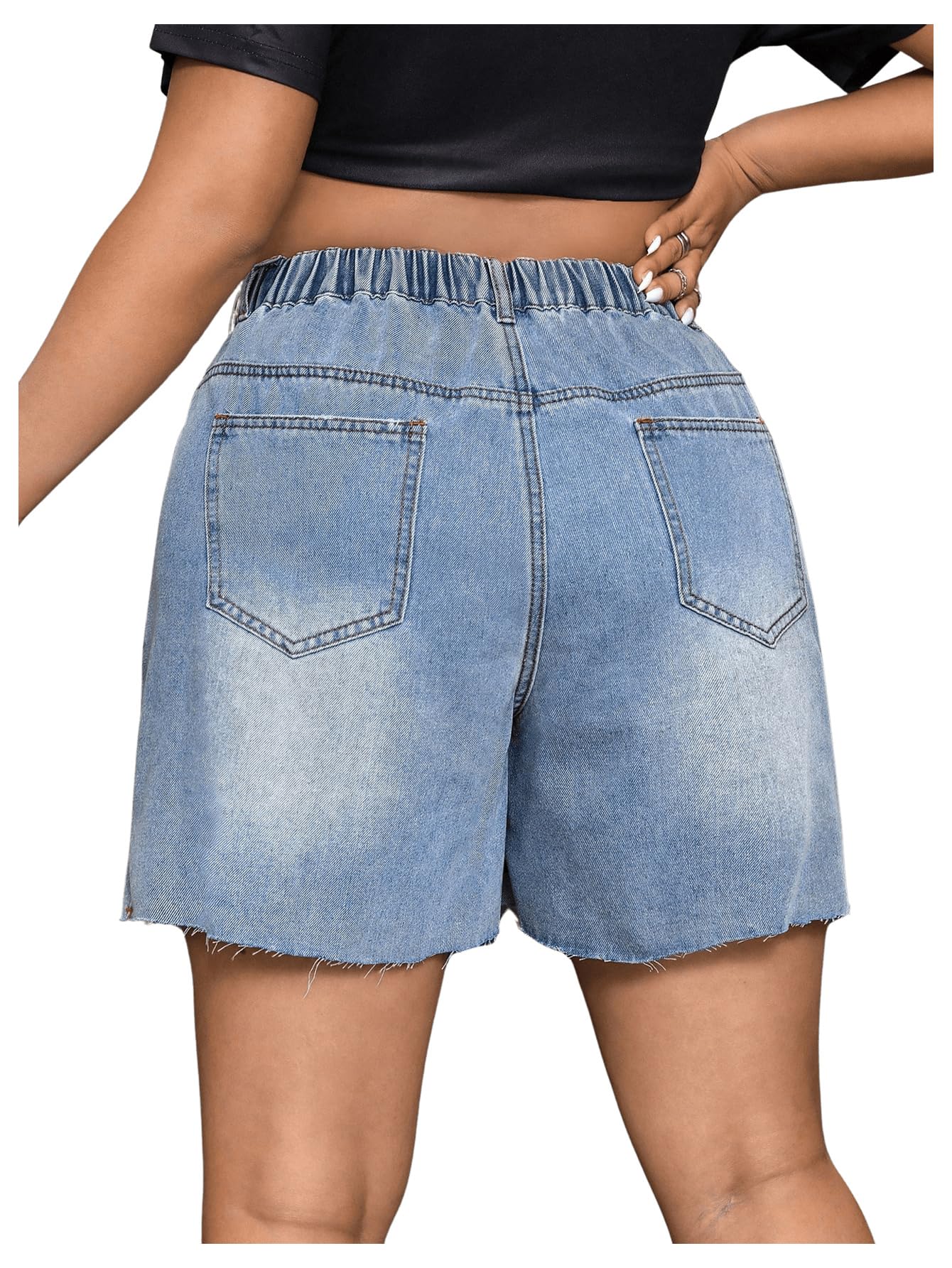 MakeMeChic Women's Plus Size High Waisted Ripped Raw Hem Denim Bermuda Shorts - Stylish & Comfortable Summer Casual Shorts for Outfits, Beach, Travel & Daily Wear