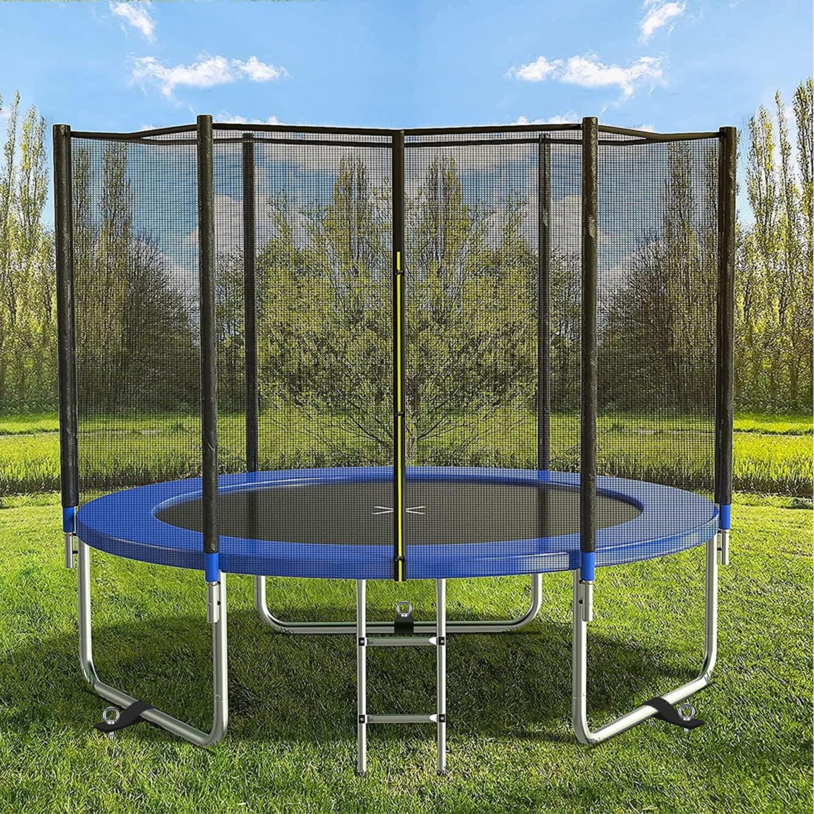 Heavy Duty 18'' Fully Welded Spiral Ground Anchors - 4 Pack Wind Resistant Earth Anchors with Straps for Swing Sets, Trampolines, Sheds, Carports | Secure Animals, Trees, Tents & Outdoor Structures in Storms & High Winds
