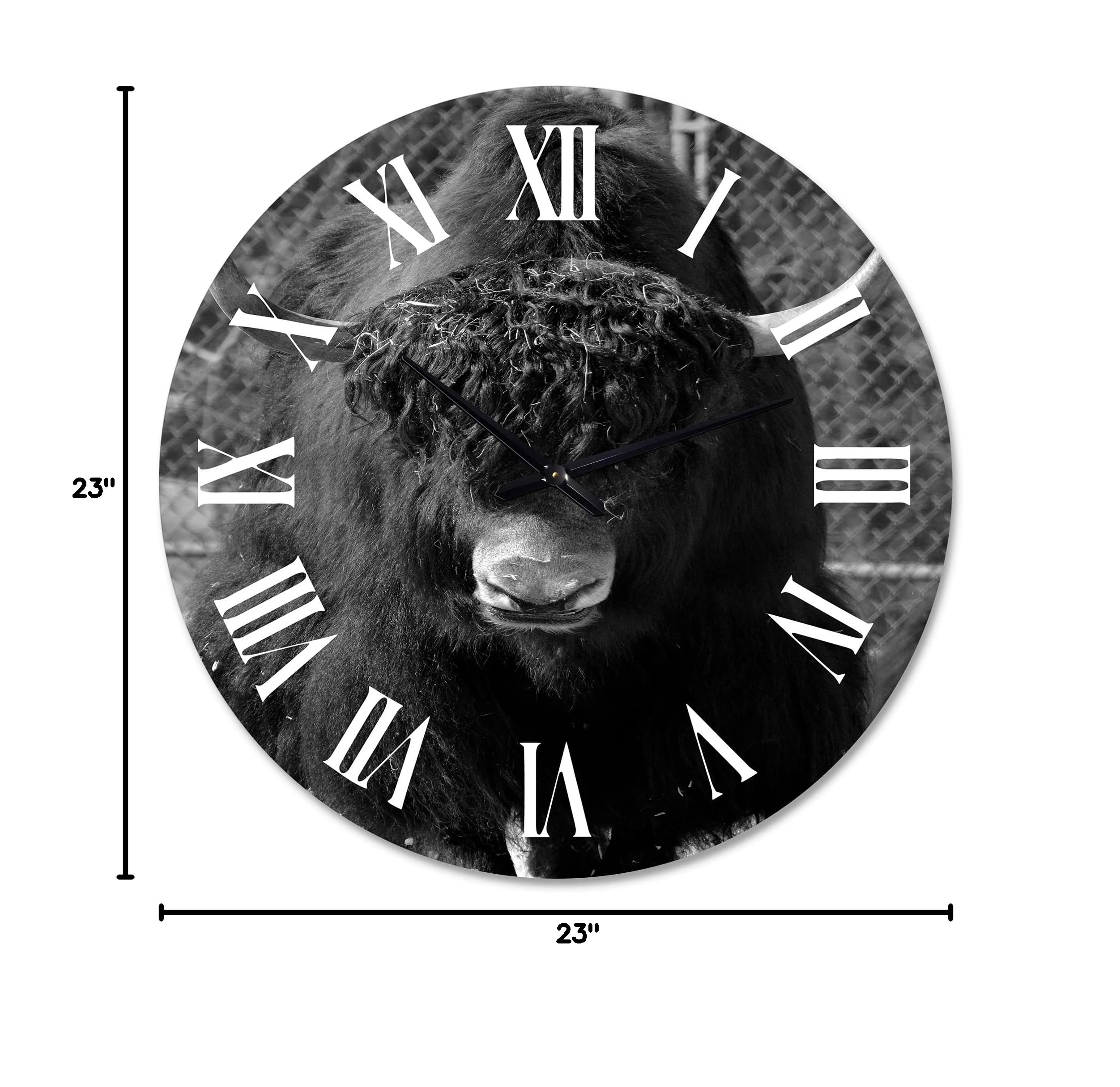 Farmhouse Wall Clock - Large Animal Decor with Wild Bull in Winter Forest II - Perfect for Kitchen, Living Room & Farmhouse Style Home Decor