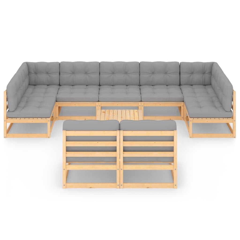 10-Piece Patio Lounge Set with Cushions - Solid Pinewood & Polyester Outdoor Furniture - Gray/Brown Corner & Middle Sofas with Coffee Table - Perfect for Backyard, Garden, or Poolside Relaxation