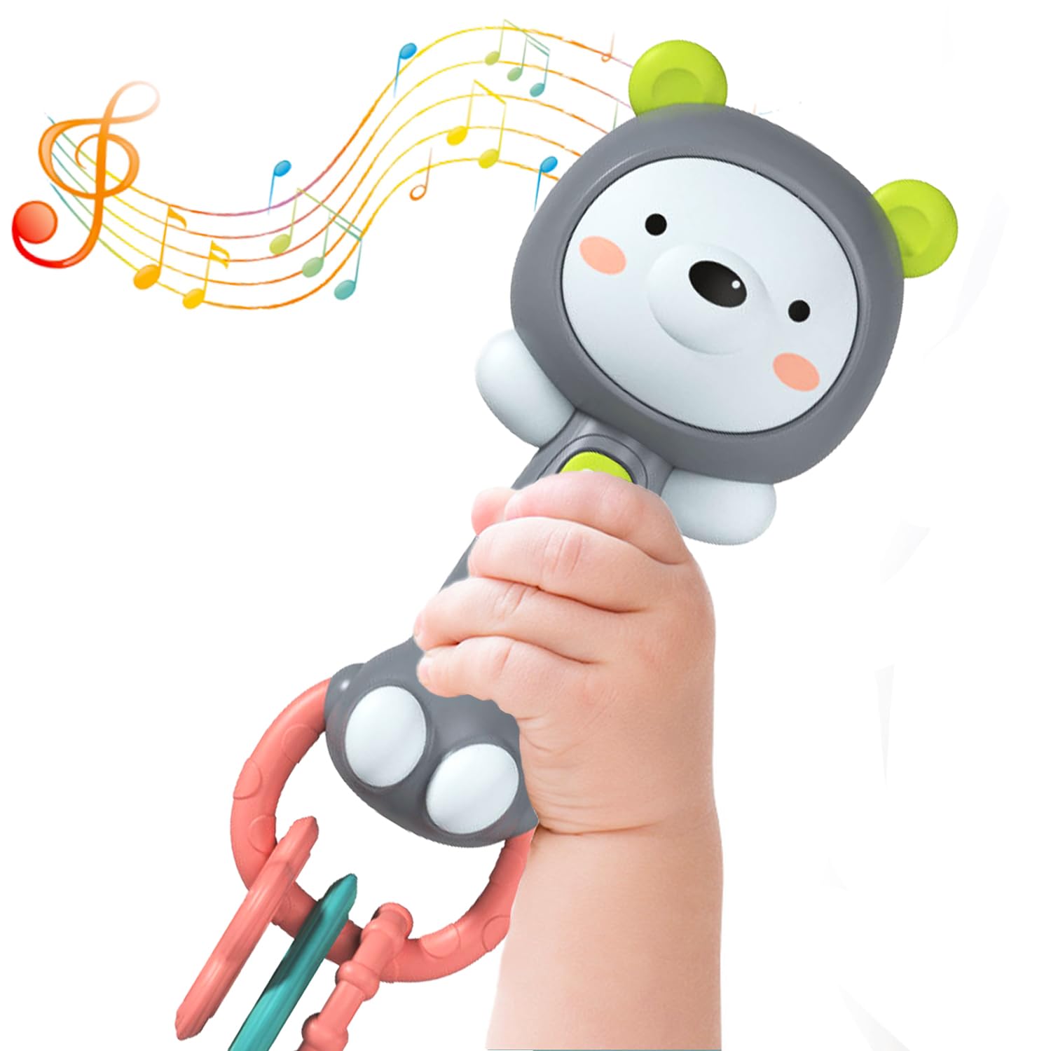 **Baby Music Rattle & Teething Toy for Infants 6-18 Months - Light-Up Chew Sensory Toy for Boys & Girls - Perfect Baby Shower Gift (Grizzlies) - Great for Soothing, Playtime & Early Development**