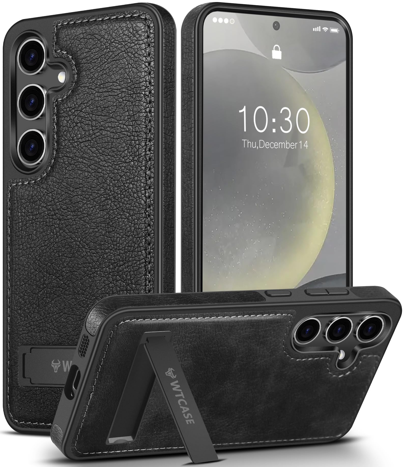 Premium Leather Case for Galaxy S24 with Stand - Slim Protective Cover for Men & Women | Perfect for Work & Travel (Black)