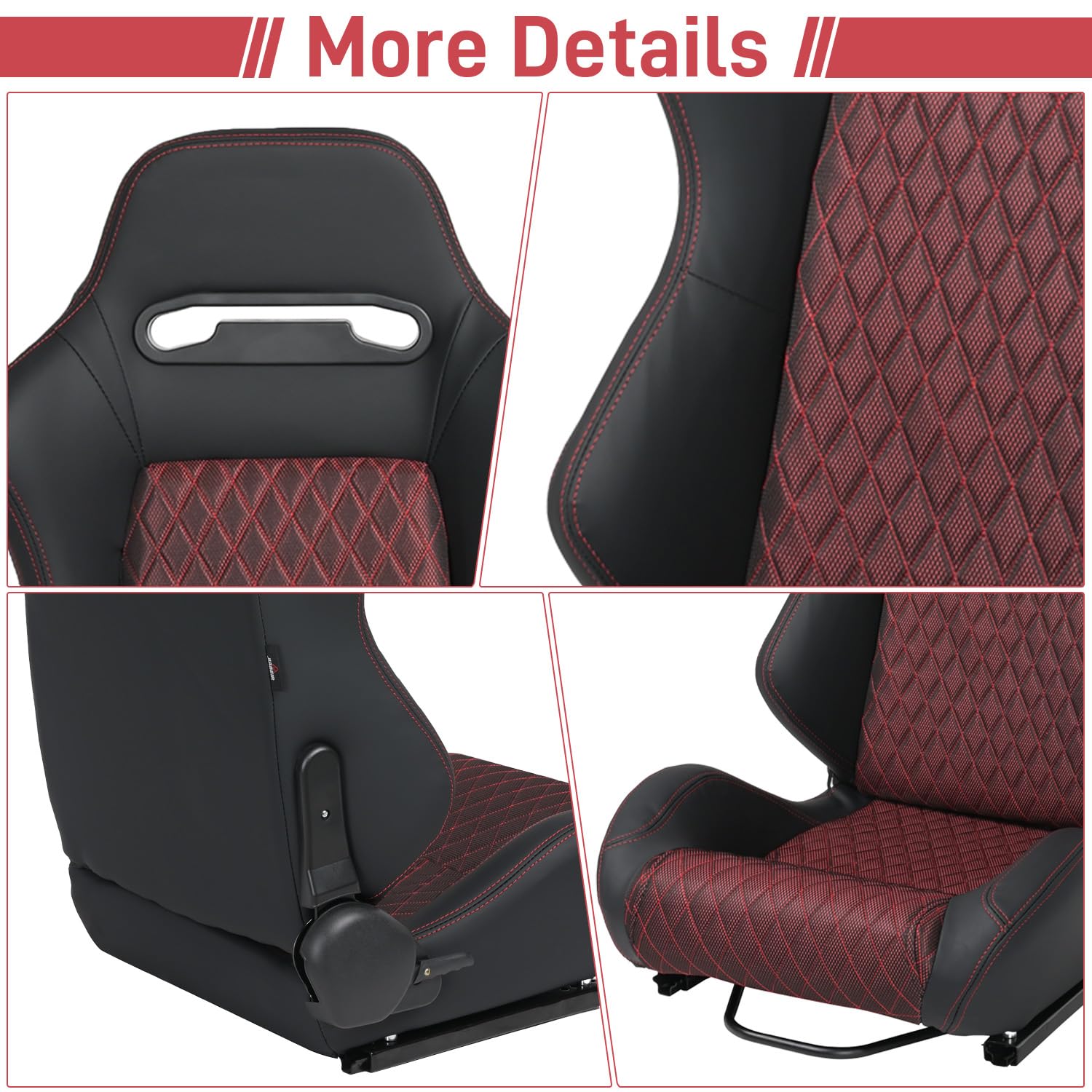 Premium 2-Piece Reclining Bucket Racing Seats with Adjustable Sliders - Universal PU Leather Sport Car Seats (Black Claret, 35.1