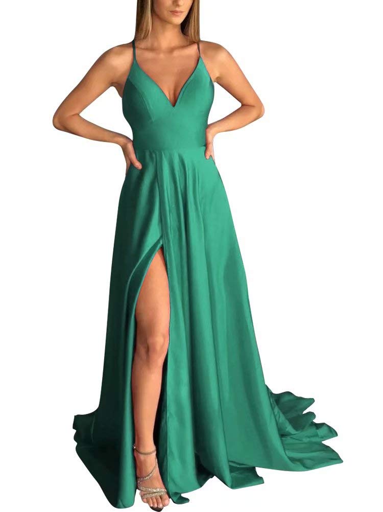 Elegant Women's Criss Cross Back Satin Prom Party Dress Size 18W in Emerald Green - Perfect for Homecoming, Evening Gala & Formal Occasions