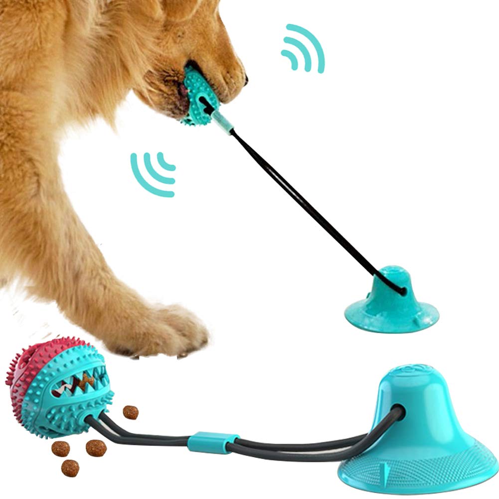 **SKTREE Interactive Dog Toy with Suction Cup - Chew-Resistant Squeak Ball for Large Dogs, Teeth Cleaning & Relaxation (Red + Turquoise) - Perfect for Tug of War, Playtime & Mental Stimulation**