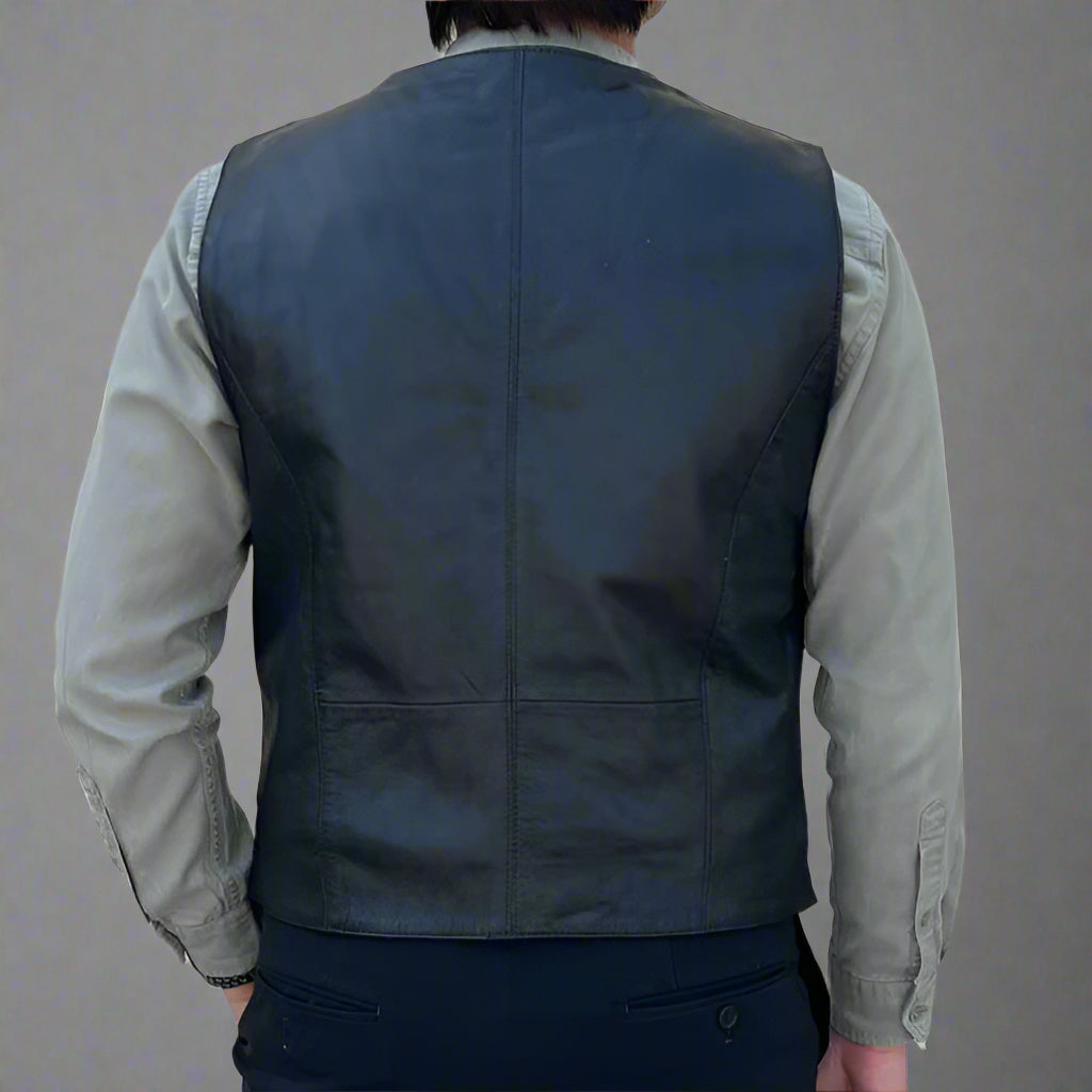 Men's Genuine Sheepskin Leather Vest with Snap Button Closure & Front Pockets - Perfect for Outdoor Adventures, Motorcycle Riding & Casual Wear
