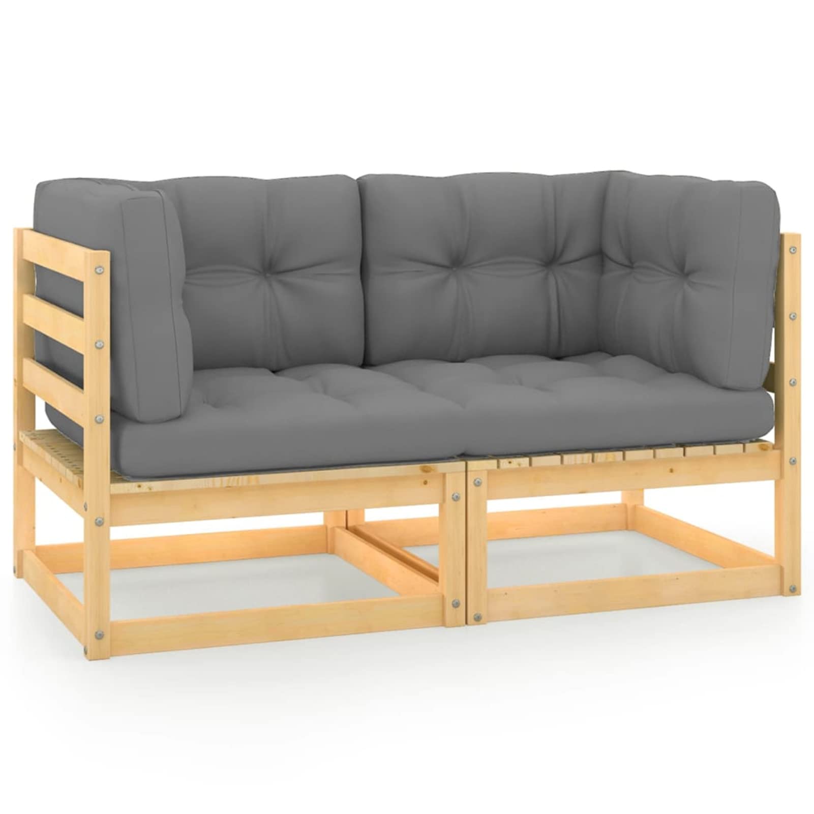 Tidyard Patio 2-Seater Sofa Set with Gray Cushions - Pinewood Outdoor Corner Sofa for Garden, Balcony, Backyard - Perfect for Relaxing and Entertaining Outdoors