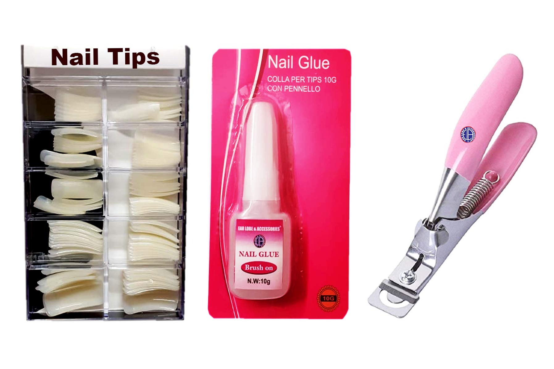 French Nail Tips 100pcs with Nail Glue & UV Cutter for Ear Lobe Accessories & Nail Art