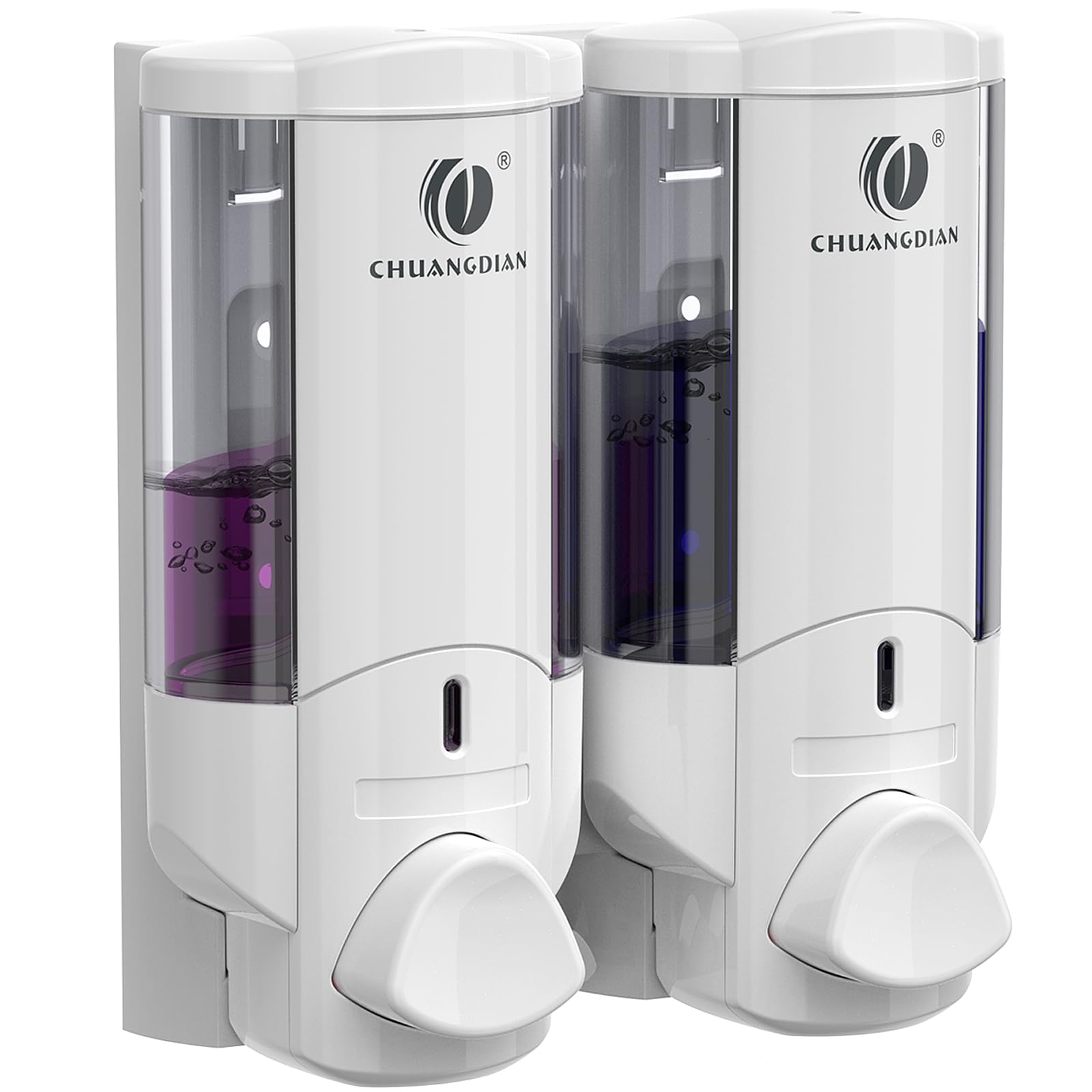 White ABS Wall Mounted Soap Dispenser - 200ml x 2 Pack No Drill Shampoo Conditioner Body Wash Dispenser for Bathroom, Home & Hotel Use - Perfect for Shower, Sink & Kitchen Organization