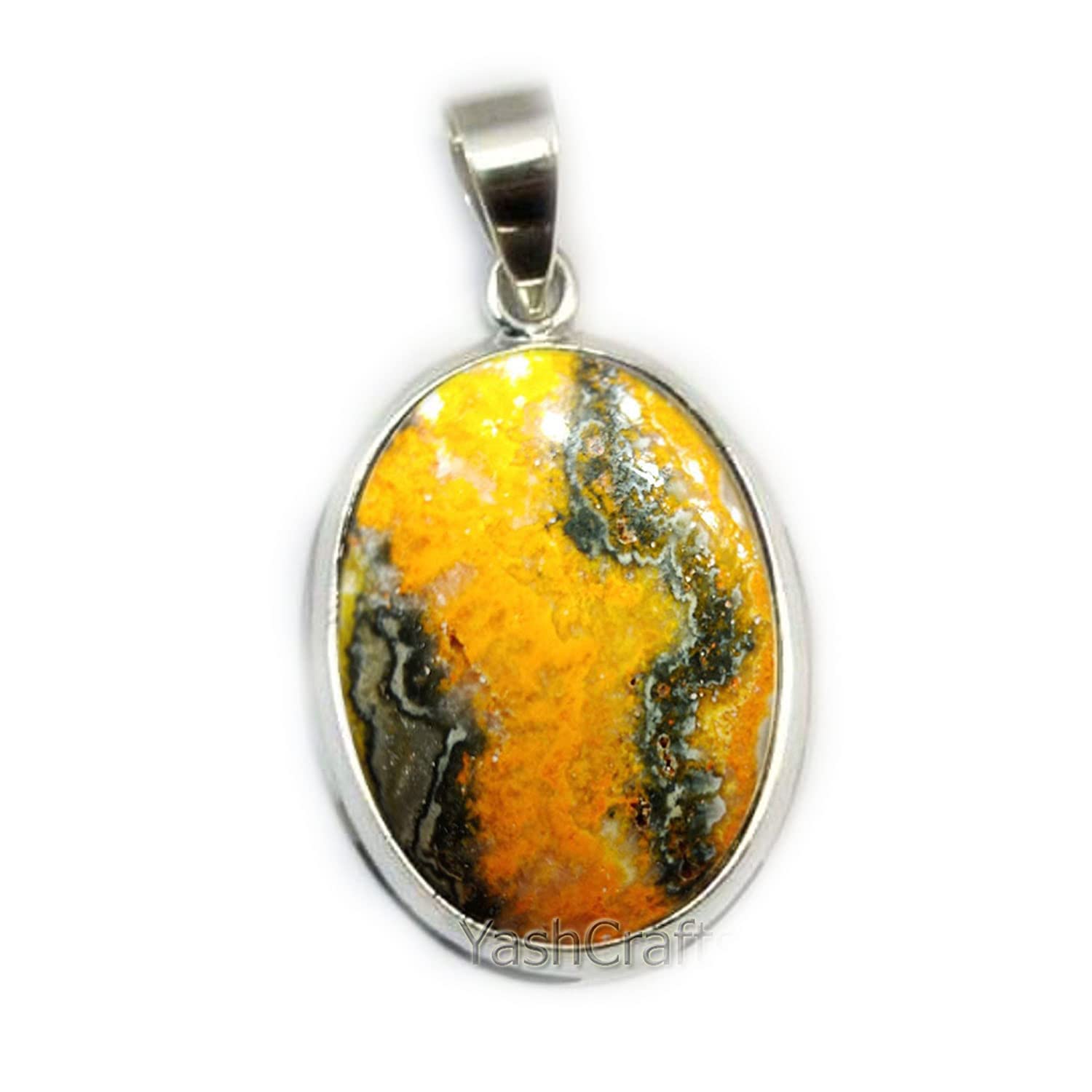 Natural Bumble Bee Jasper Pendant Necklace - 925 Sterling Silver Healing Gemstone Jewelry for Men & Women - Perfect for Spiritual Healing, Meditation & Everyday Wear