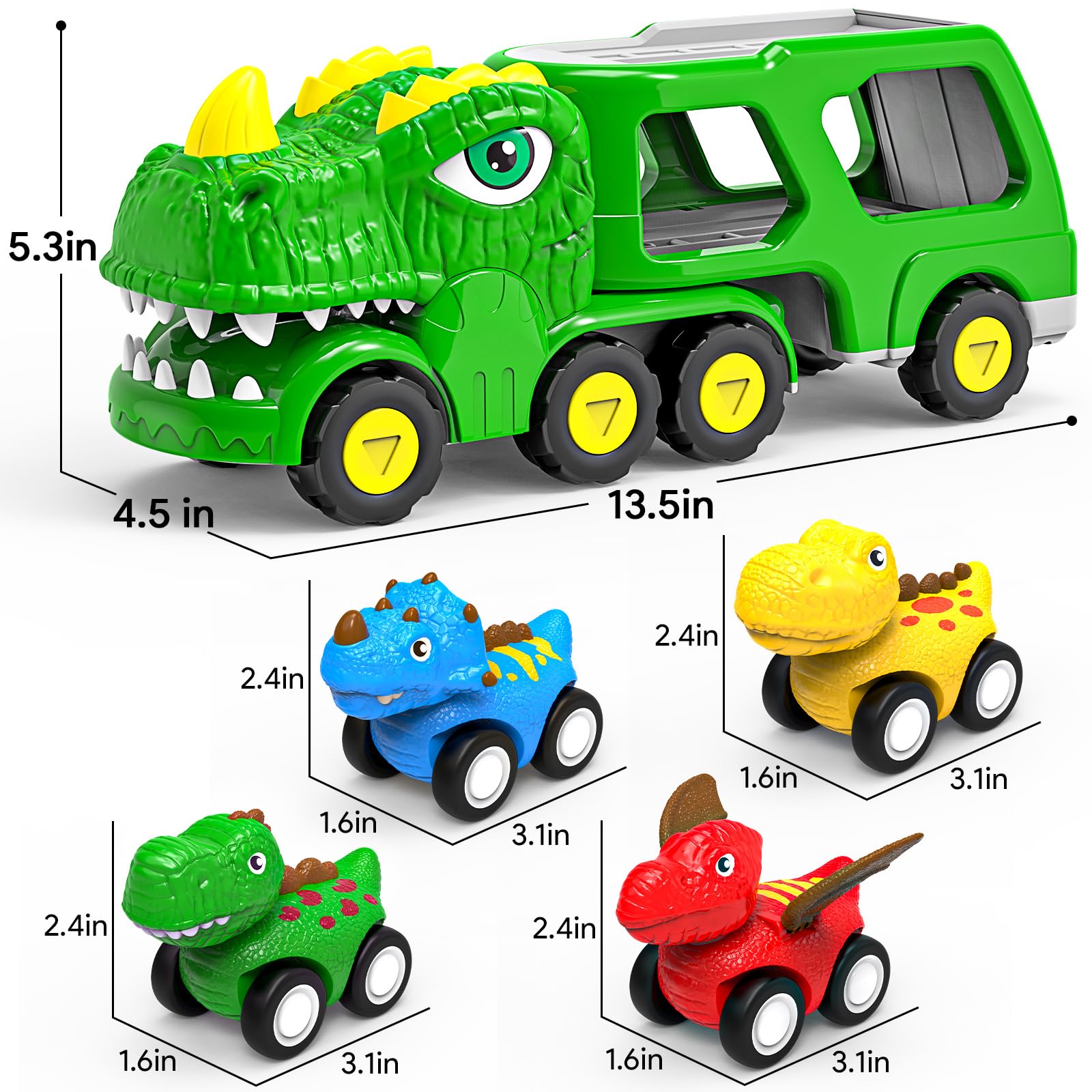 **ENJSD 5-in-1 Dinosaur Toys for Toddlers Ages 1-5 – Friction-Powered Dino Cars with Flashing Lights & Sounds – Best Gift for 1 2 3 4 5 Year Old Boys – Perfect for Playtime, Learning & Birthday Gifts**