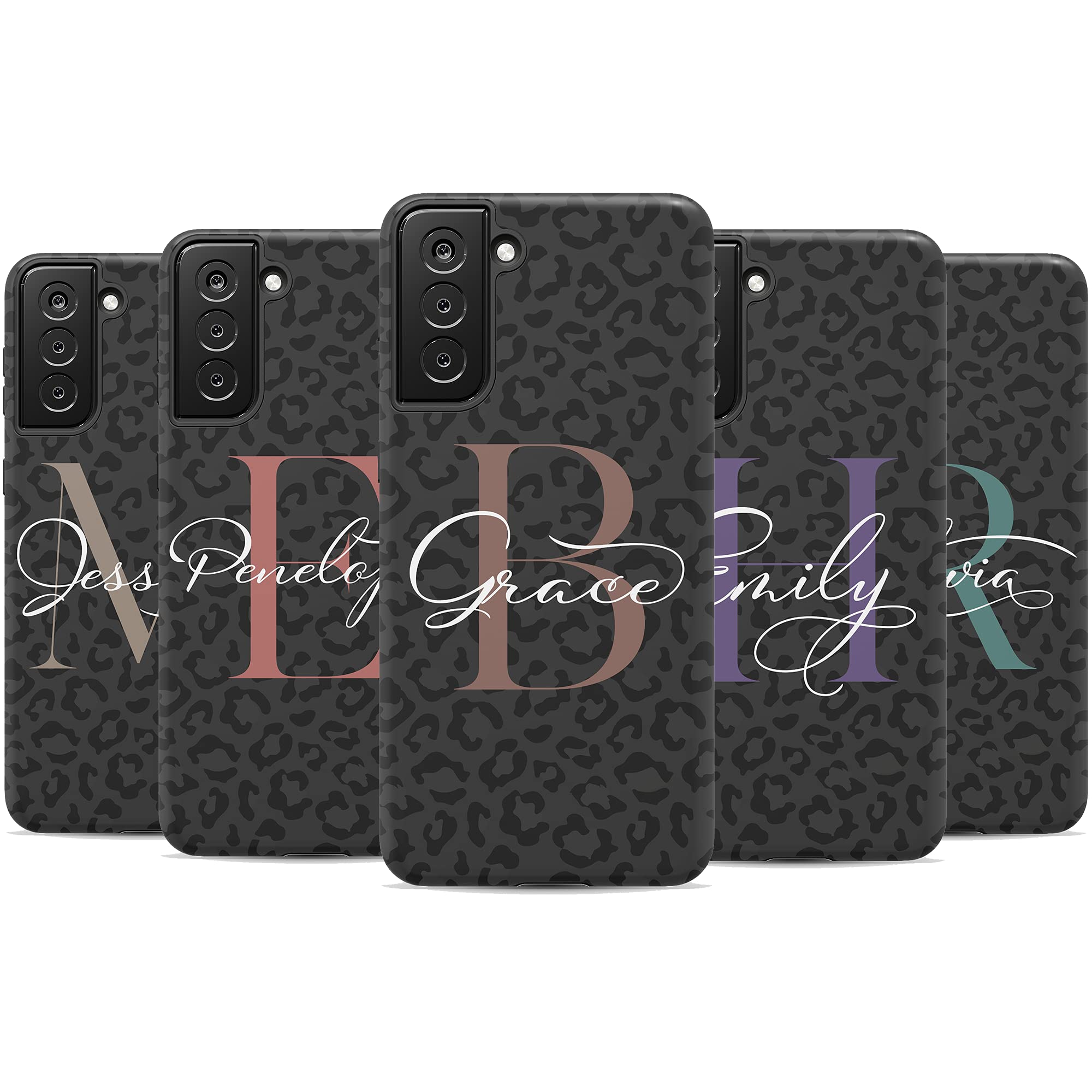 Custom Leopard Print Monogram Phone Case - Personalized Name Engraved - Compatible with Samsung Galaxy S25 Plus/S24 Ultra/S23/S22/S21/S20/S10/S9/S8/Note 20/10 - Perfect Gift for Women & Trendy Accessory for Everyday Use