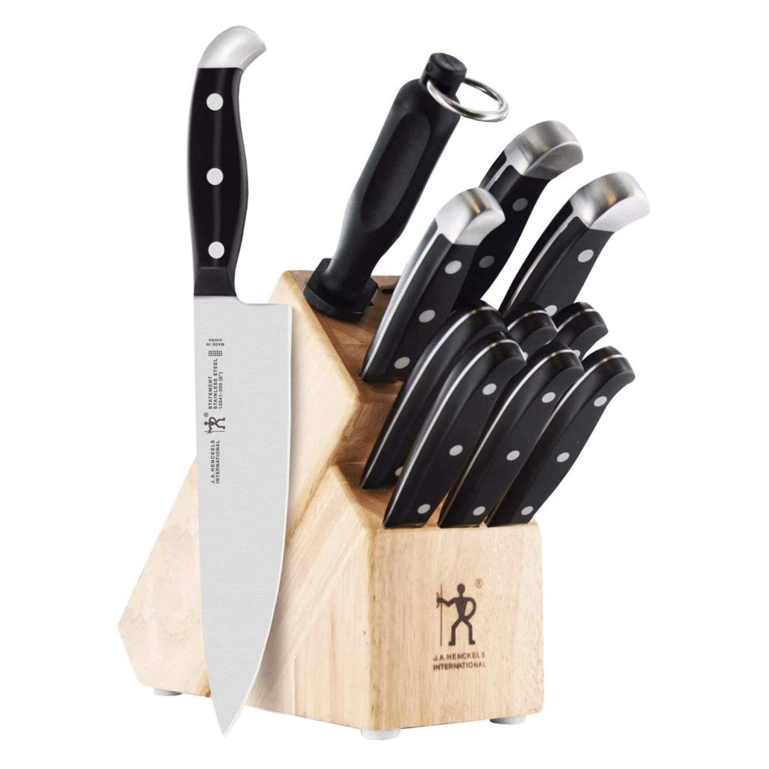 HENCKELS Premium 12-Piece German Knife Set with Block - Razor Sharp Stainless Steel Kitchen Knives for Professional Chefs & Home Cooking - Dishwasher Safe Cutlery Set for Meat, Vegetables & Fruits