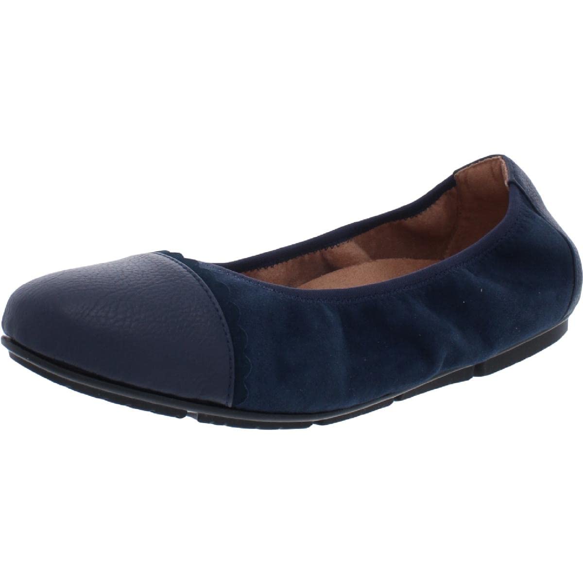 Vionic Women's Prim Tina Cap Toe Ballet Flats - Comfortable Slip-On Shoes for Work, Travel & Everyday Wear - Orthotic Support & Cushioned Arch - Perfect for Office, Walking & Casual Outfits