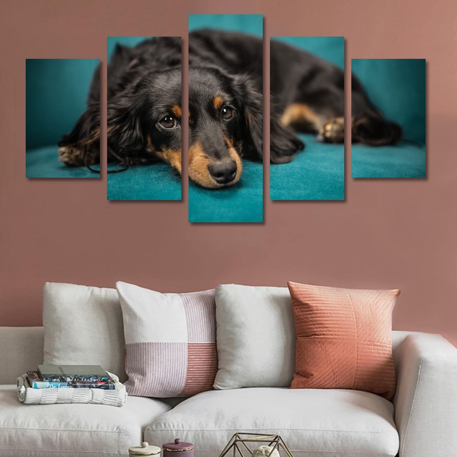 Dachshund Dog Canvas Wall Art - 5 Piece Framed Set, 50