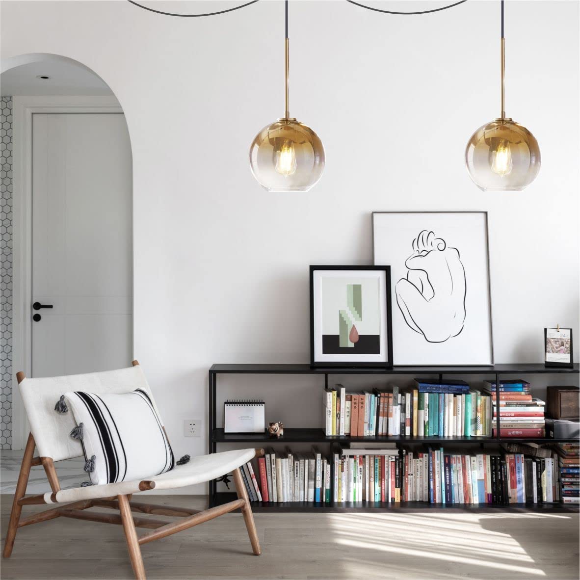 Modern Mid-Century Gold Glass Pendant Light - Plug-in Hanging Lamp for Kitchen Island, Dining Room & Living Room Lighting | KCO Lighting