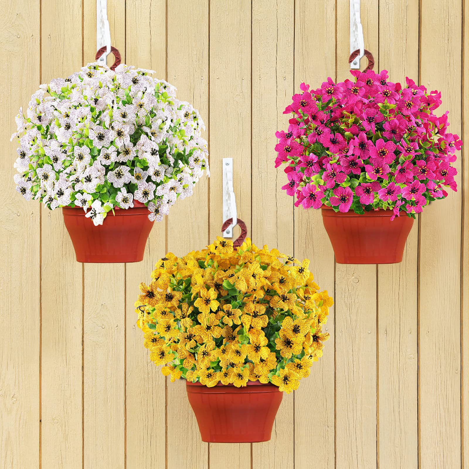 GREENRAIN 9 Bundles UV Resistant Artificial Flowers - Fake Outdoor Plants for Garden, Window Box, Porch Decor - Faux Plastic Flowers for Home, Wedding, Party Decoration (White)