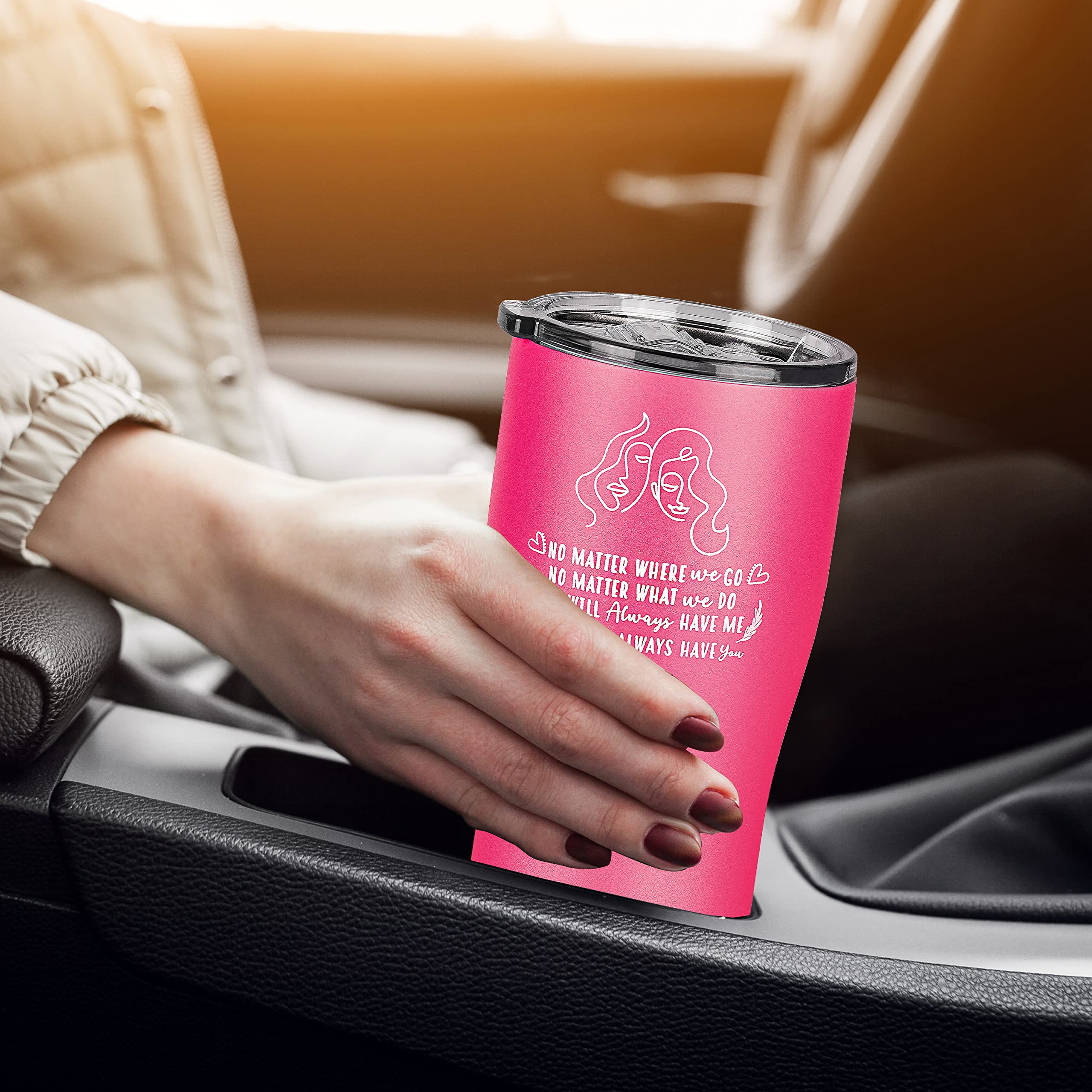 Best Friend Gift for Women - 20 oz Stainless Steel Travel Tumbler Mug - Unique Birthday Gifts for Sister, Bestie, Twin Sister, Soul Sister - Insulated Cup for Coffee, Tea & Cold Drinks - Perfect for Office, Gym & Travel (Pink, 20 oz)