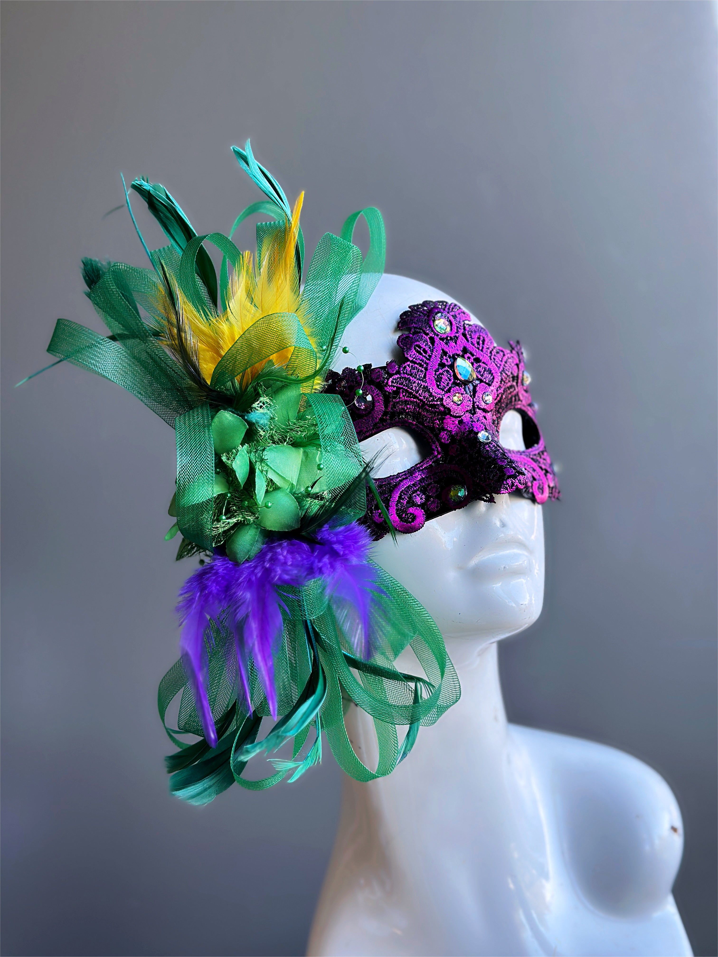 Bohemian Macrame Feather Mask - Purple Handmade Lace Face Cover for Festivals, Parties, and Costume Events | Perfect for Halloween, Mardi Gras, and Cosplay