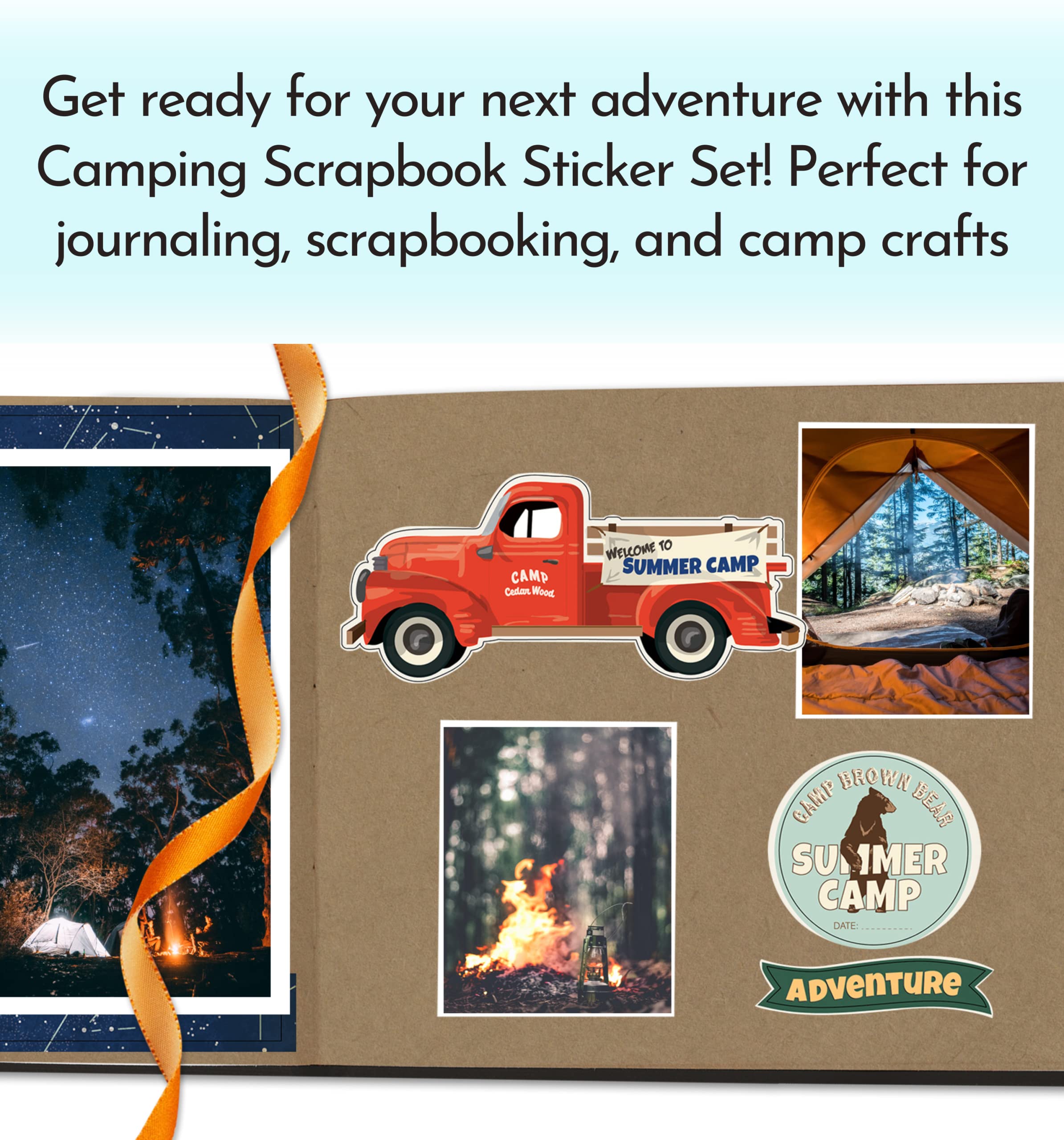 Camping Scrapbook Stickers Set - Decorative Camper & Cabin Theme Stickers for Scrapbooking, Journaling, and DIY Camp Crafts | Perfect for Travel Planners, Bullet Journals, and Memory Books (2-Pack)
