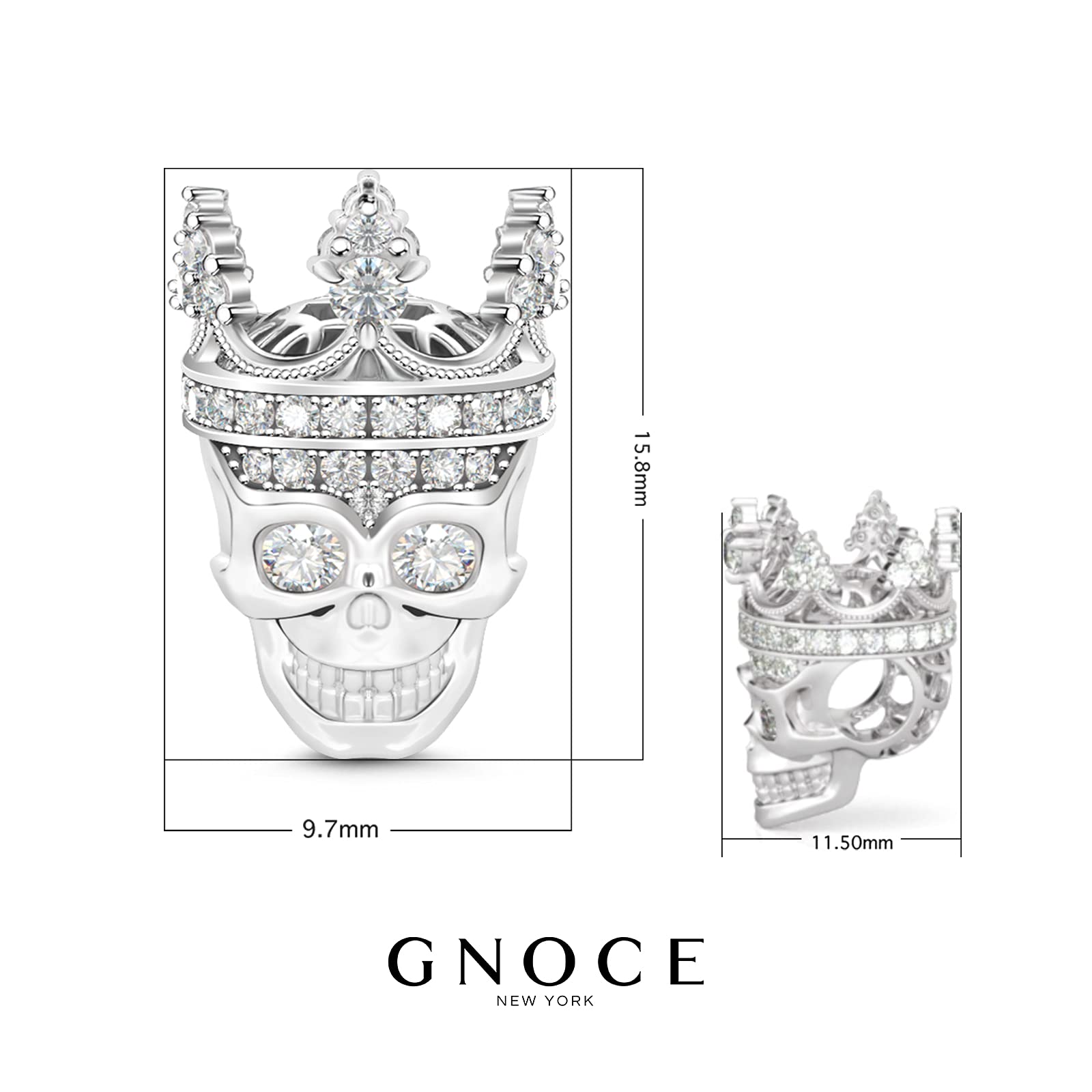 GNOCE 925 Sterling Silver Skull Charm for Women - Gothic Jewelry Pendant for Bracelets & Necklaces - Perfect for Halloween, Punk Fashion, and Gift Giving